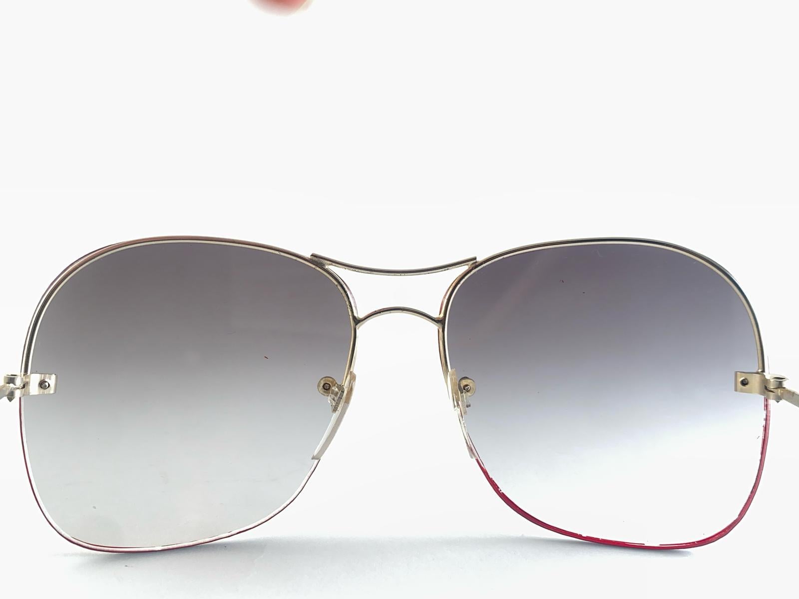 De las mujeres Gafas de sol Vintage Renauld Oversized Semi Rimless Grey Gradient Lens 1970 en venta