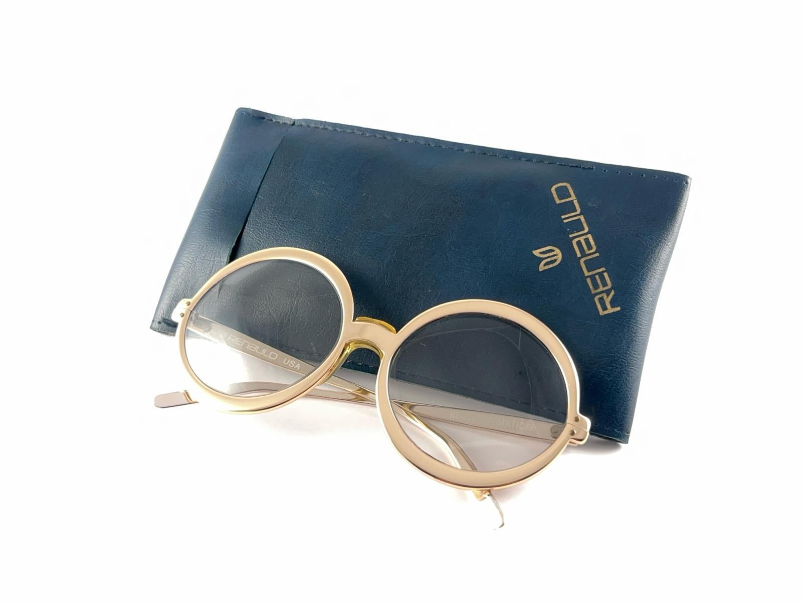 Vintage Renauld Round Gold Metallic Sunglasses 1980's Made in USA For Sale 5