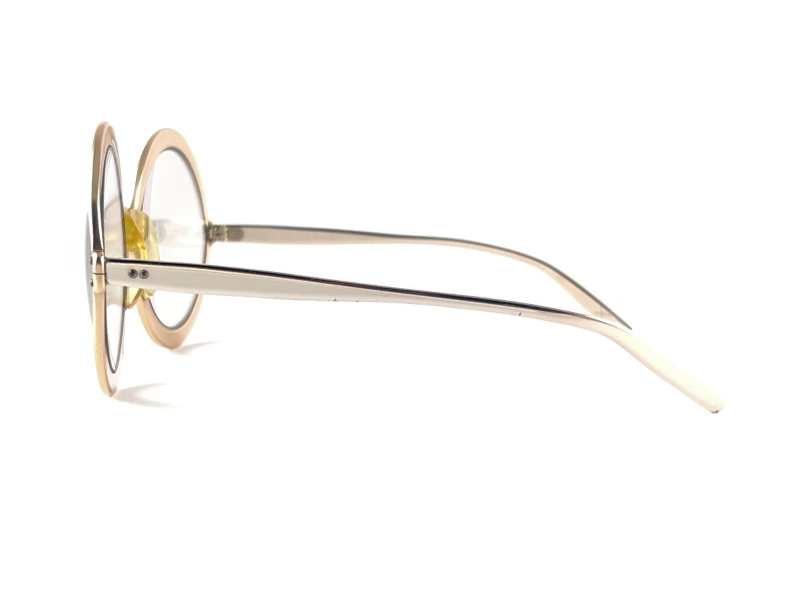 Black Vintage Renauld Round Gold Metallic Sunglasses 1980's Made in USA For Sale