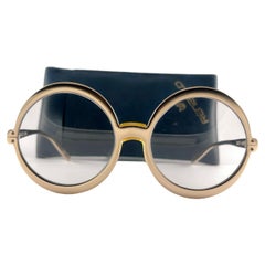 Retro Renauld Round Gold Metallic Sunglasses 1980's Made in USA