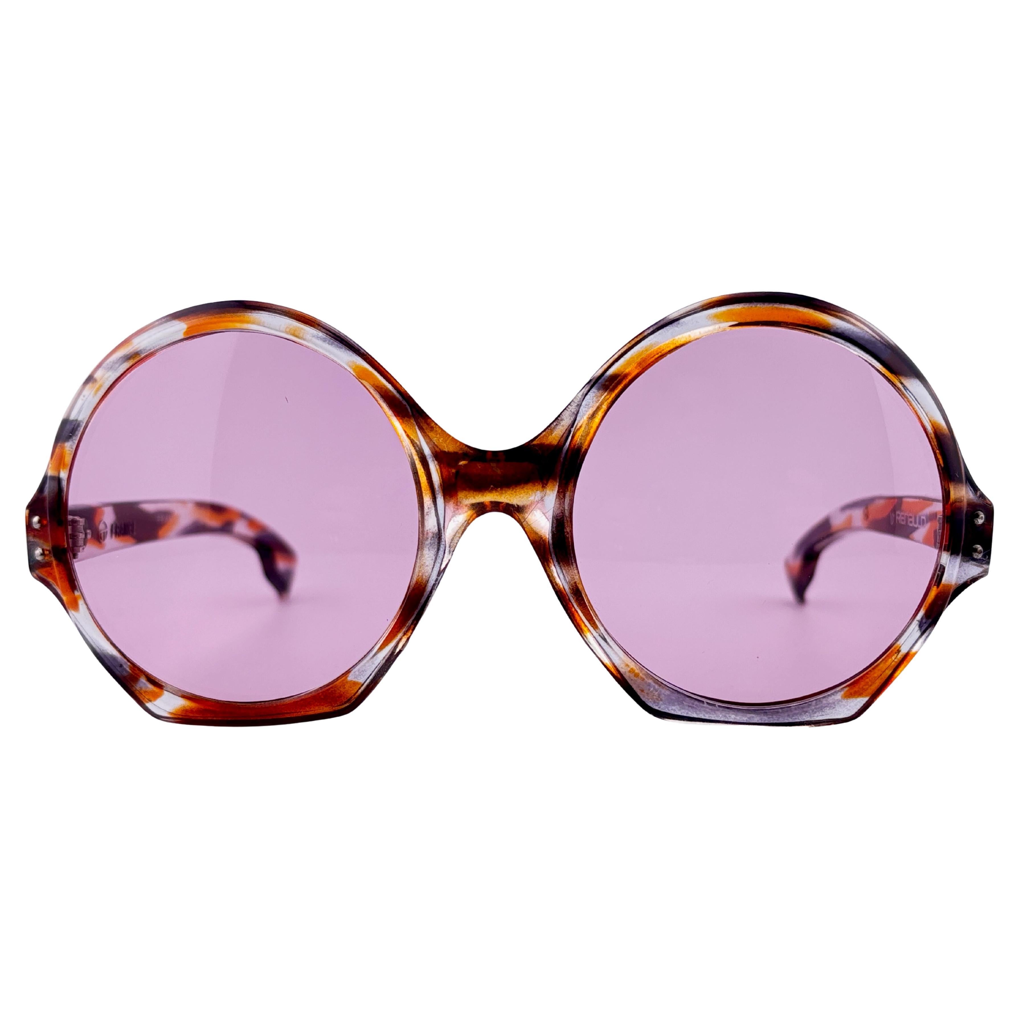 Vintage Renauld Rounded Frame Multicolor Rose Lens 1970 Lunettes de soleil Made in Italy