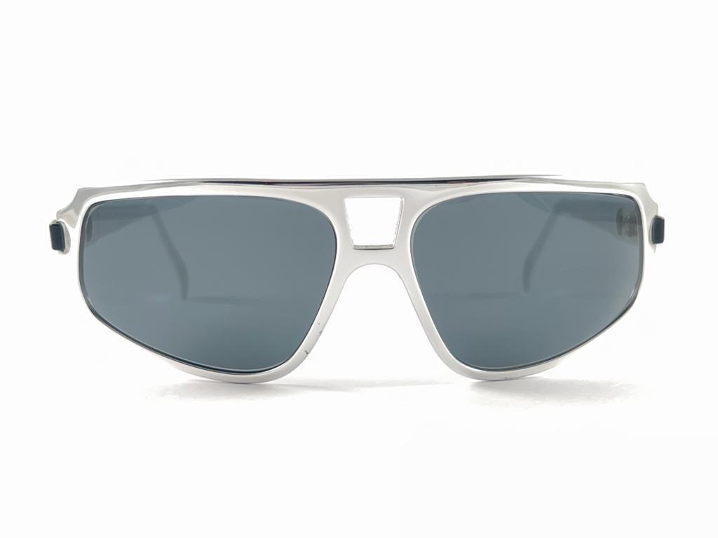 Vintage Renauld Silver Oversized Frame Grey Lens 1980 Sunglasses Made in USA For Sale 5