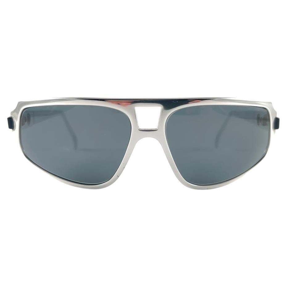 Vintage Renauld Silver Oversized Frame Grey Lens 1980 Sunglasses Made in USA For Sale