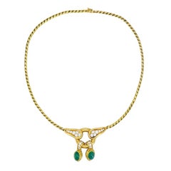 Vintage Rene Boivin 18k Gold Necklace Diamond Cabochon Emerald  Estate Jewelry