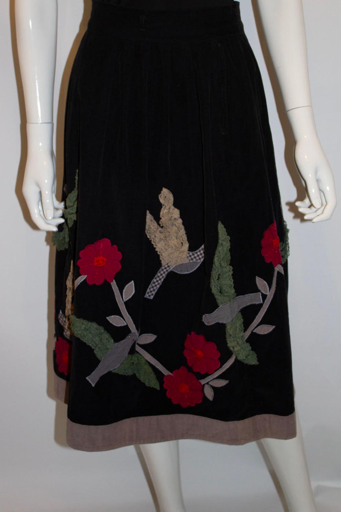 Black Vintage Rene Derhy Paris Decorated Skirt For Sale