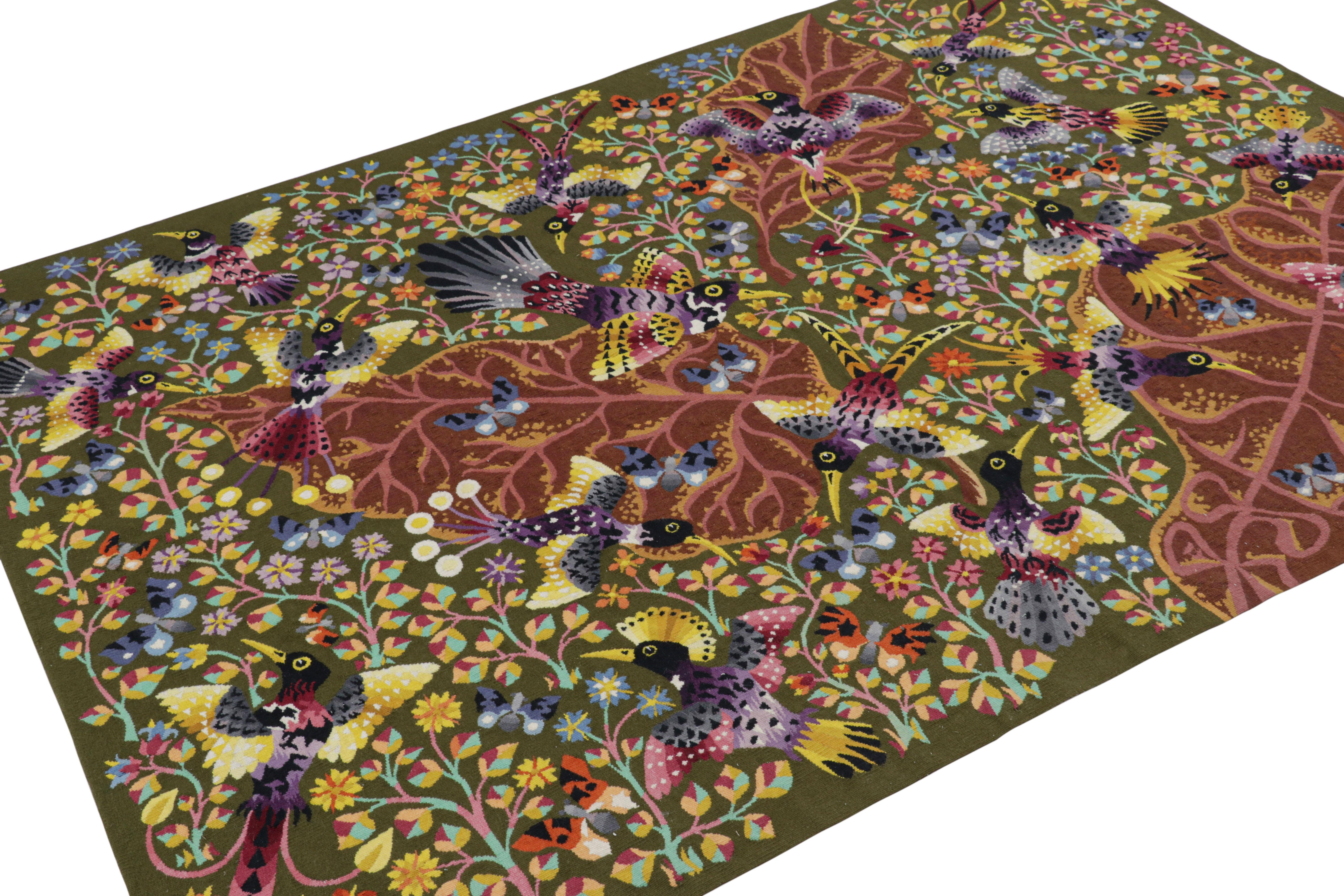 French Vintage Rene Perrot Pictorial and Floral Tapestry  Rug & Kilim For Sale