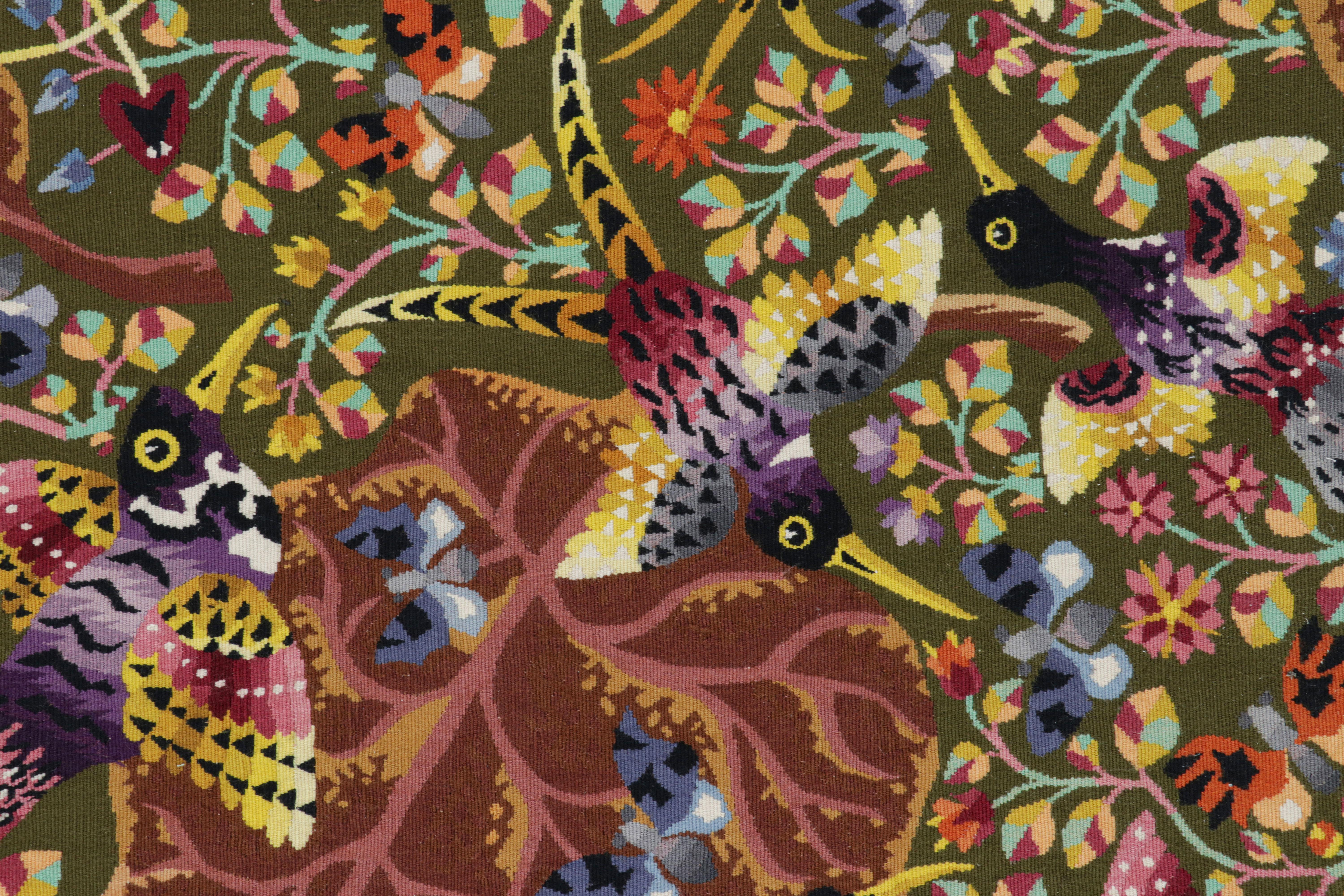 Vintage Rene Perrot Pictorial and Floral Tapestry  Rug & Kilim In Good Condition For Sale In Long Island City, NY