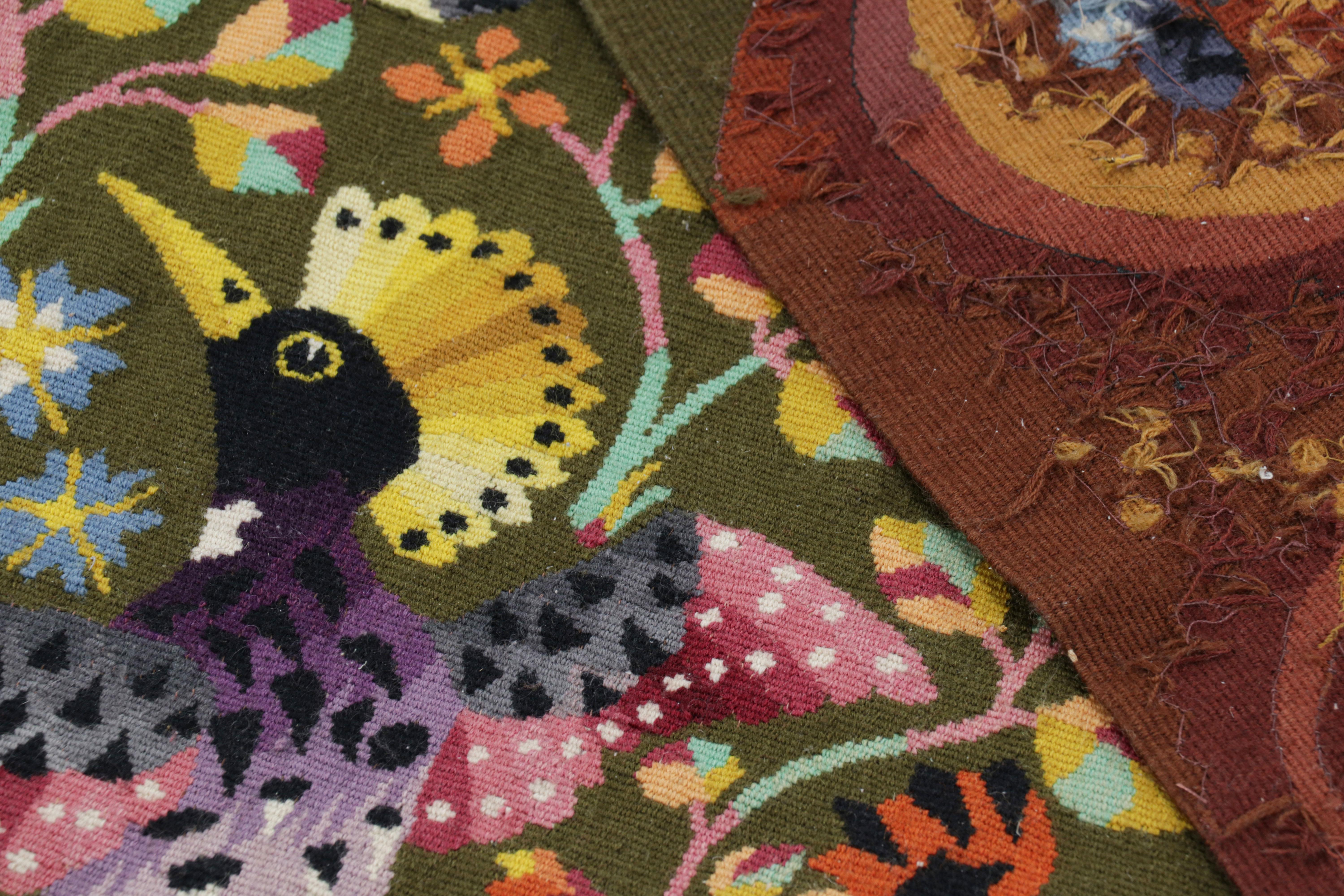 Mid-20th Century Vintage Rene Perrot Pictorial and Floral Tapestry  Rug & Kilim For Sale