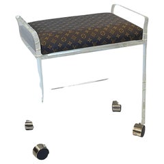 Vintage Renovated Lucite Vanity Stool With Louis Vuitton Canvas Seat