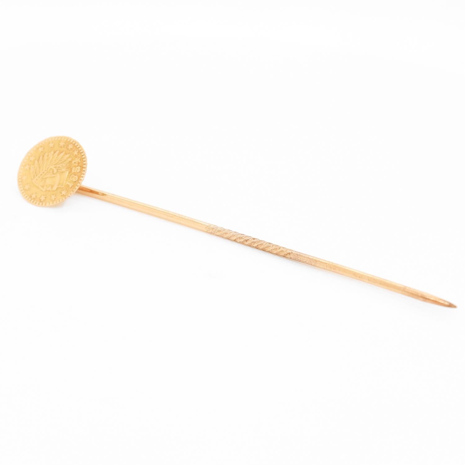 Vintage Replica 1854 'Indian Princess' $3 Gold Coin Stickpin For Sale 5
