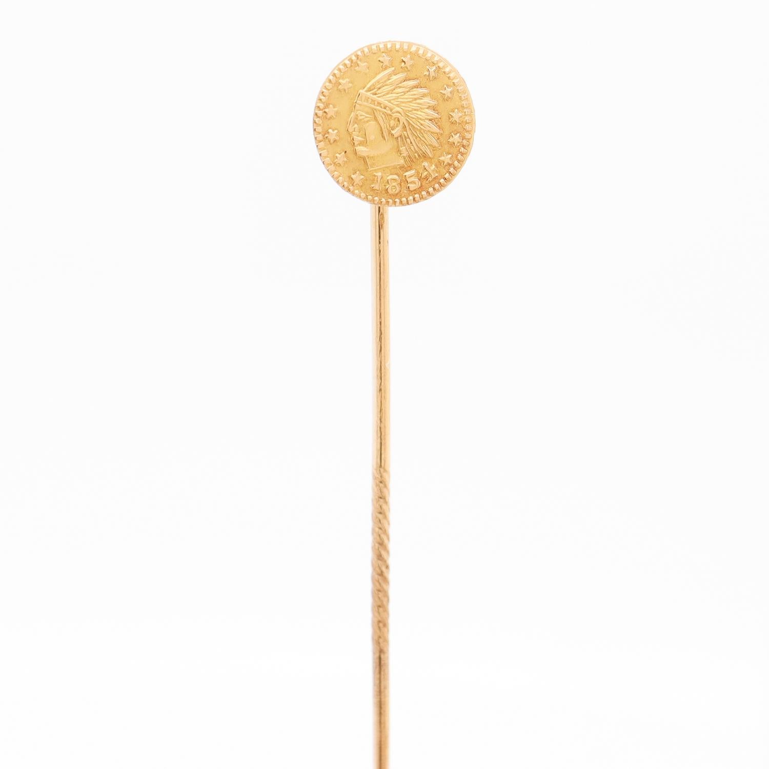 Retro Vintage Replica 1854 'Indian Princess' $3 Gold Coin Stickpin For Sale