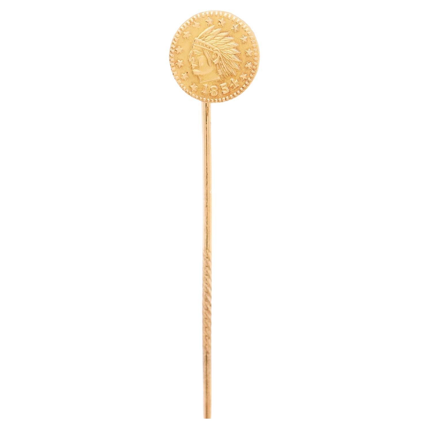 Vintage Replica 1854 'Indian Princess' $3 Gold Coin Stickpin For Sale