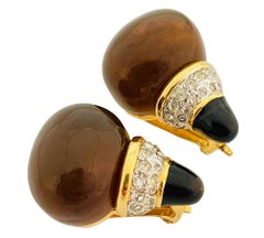 Vintage REPLICA gold rhinestone designer runway clip on earrings
