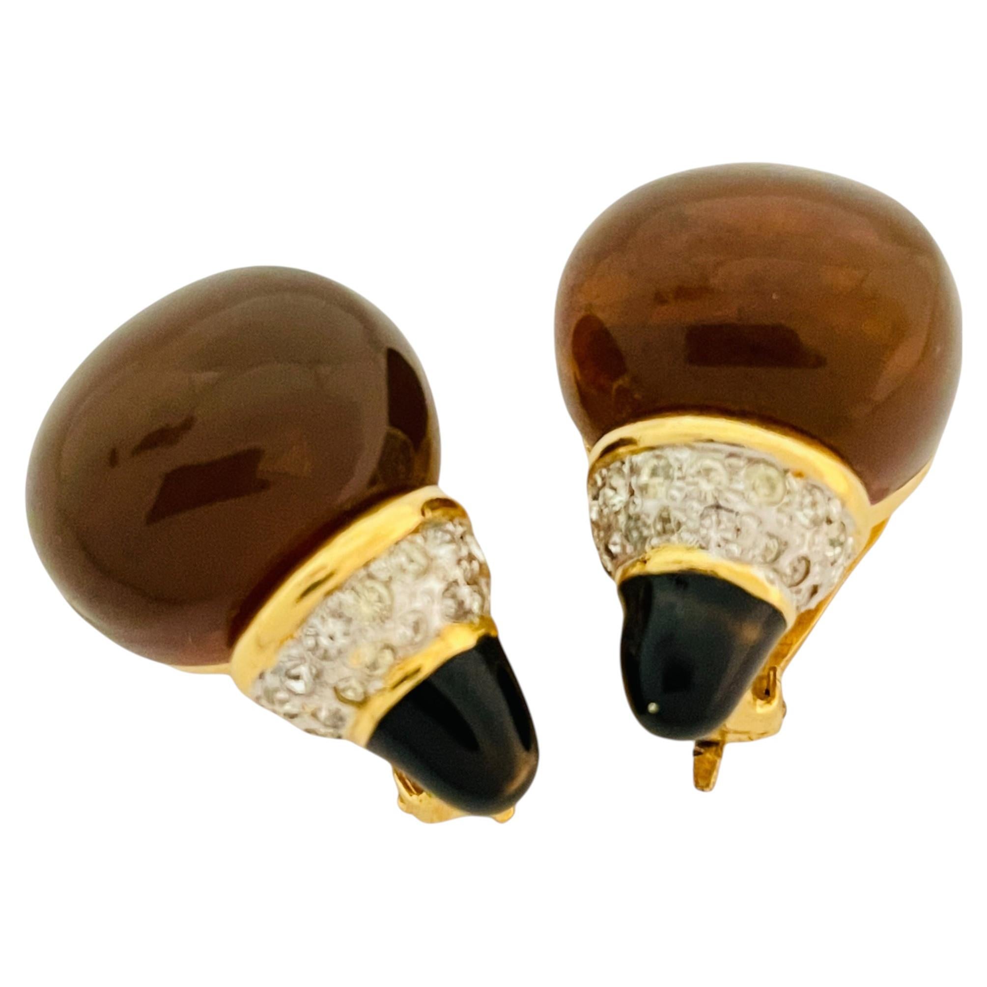 Vintage REPLICA gold rhinestone designer runway clip on earrings