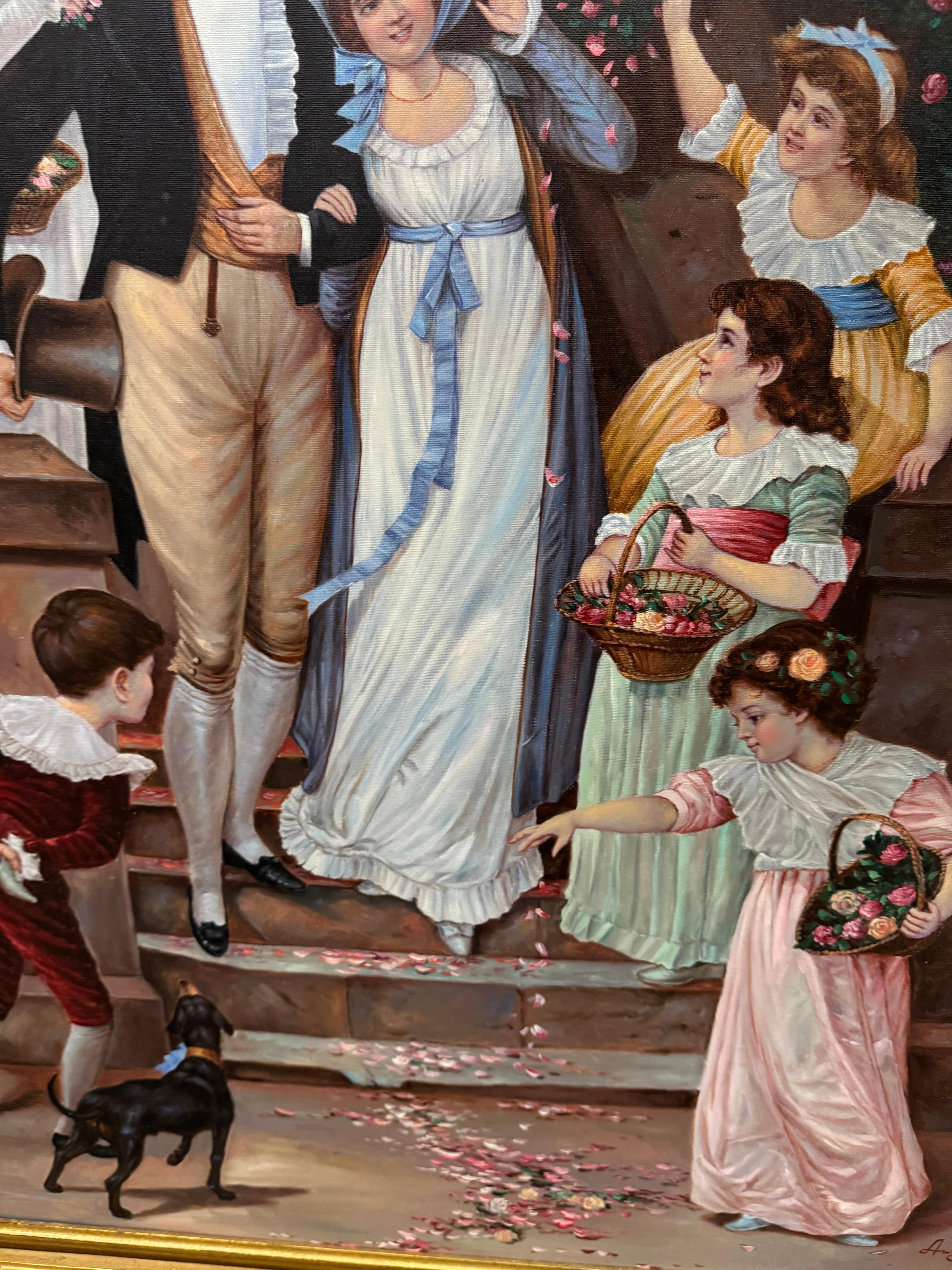 Vintage painting after Frederick Morgan off for the honeymoon painting In Good Condition For Sale In Birmingham, AL
