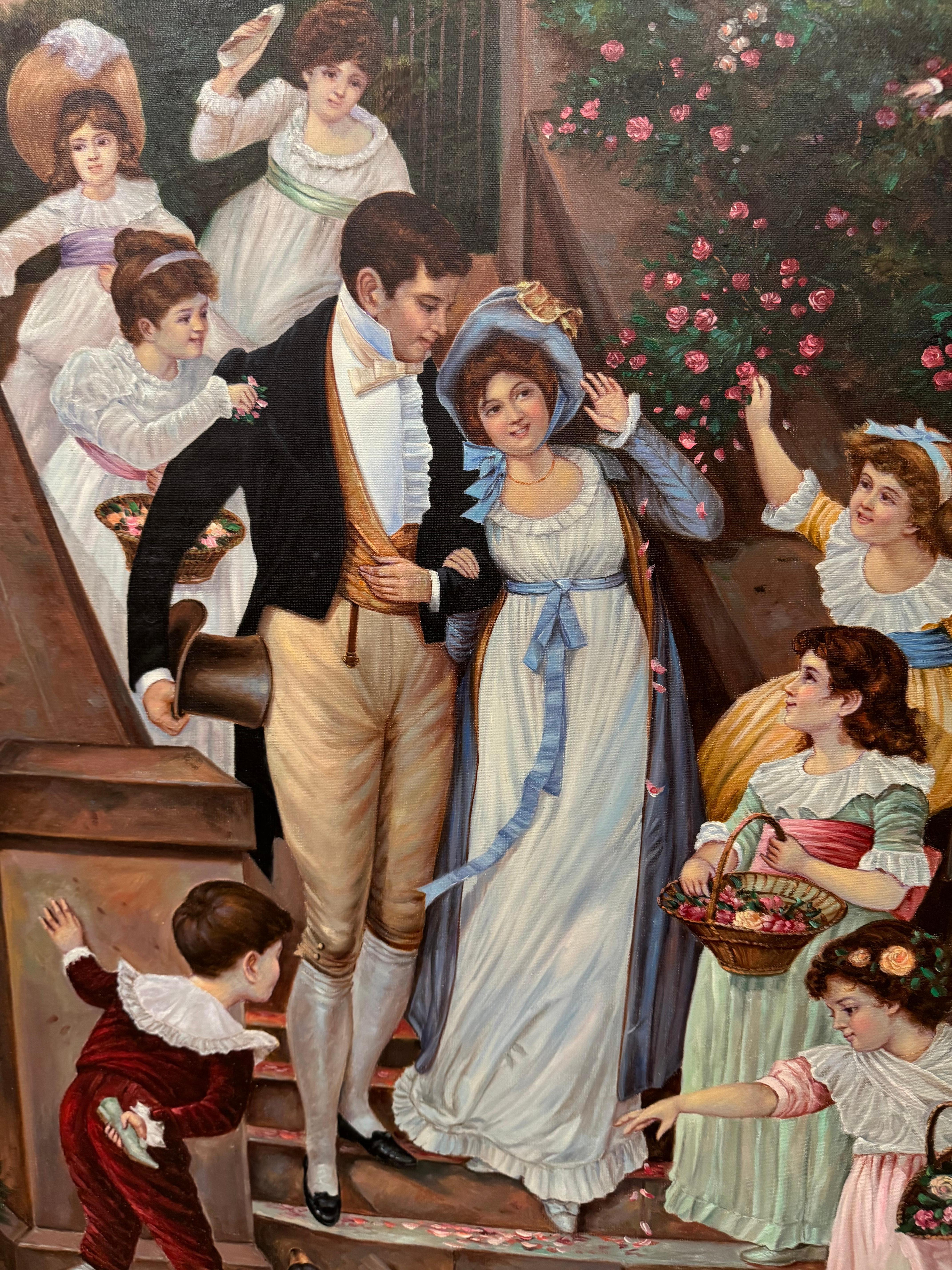 Canvas Vintage painting after Frederick Morgan off for the honeymoon painting For Sale