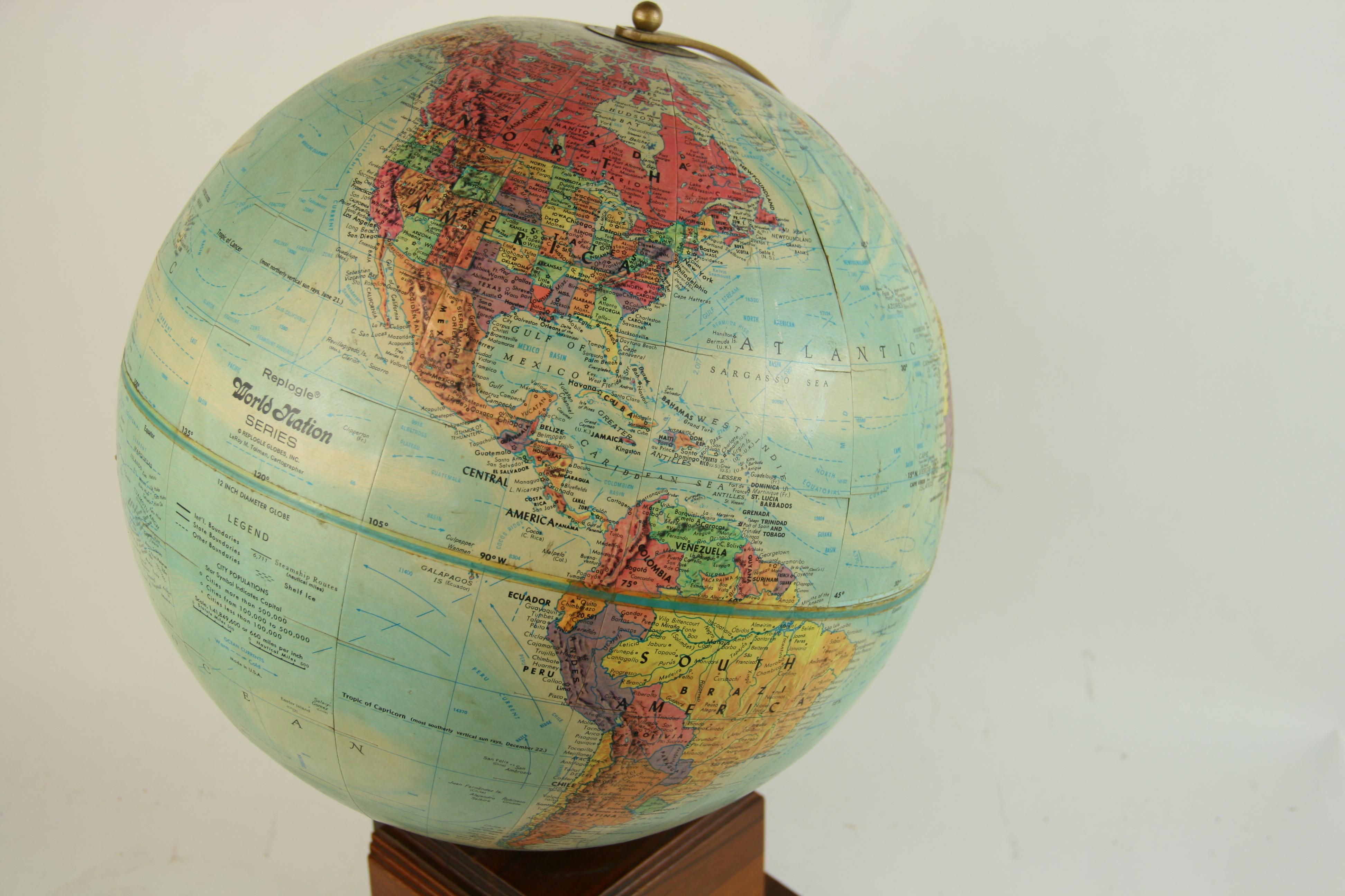 Reploge Terrestrial World Globe, Vintage (Metall) im Angebot