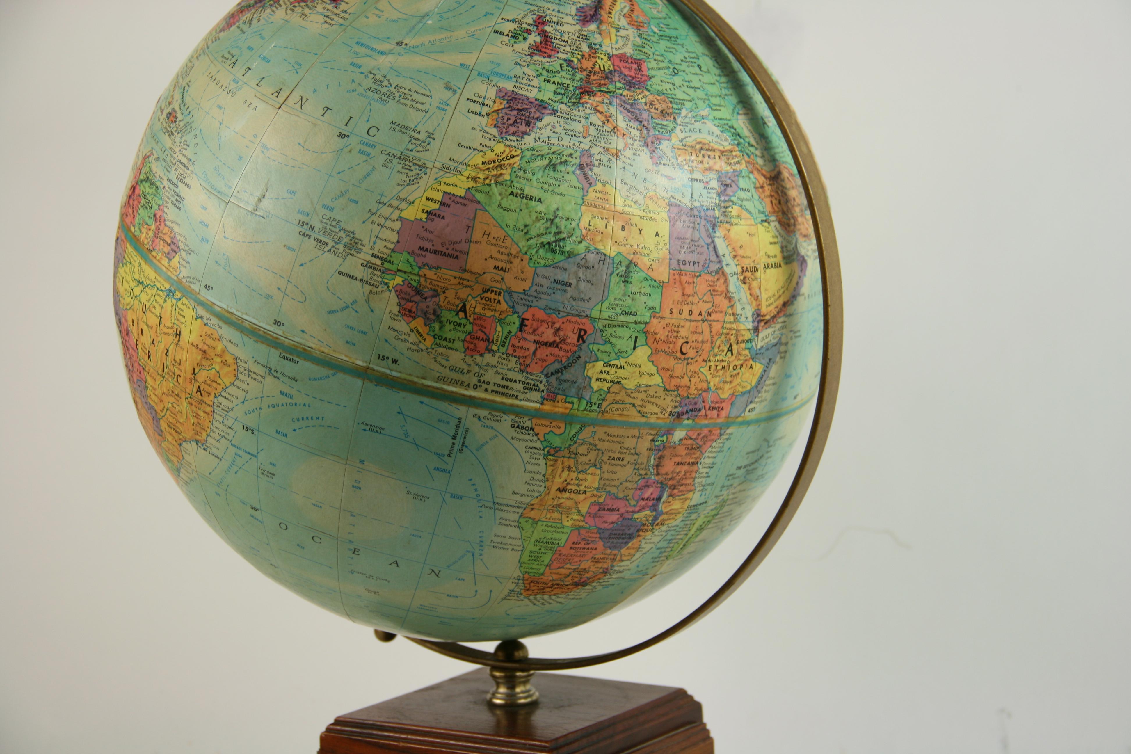 Metal Vintage Reploge Terrestrial World Globe For Sale