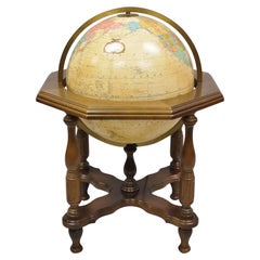 Vieux Replogle Grand Globe Lumineux sur Pied en Cerisier