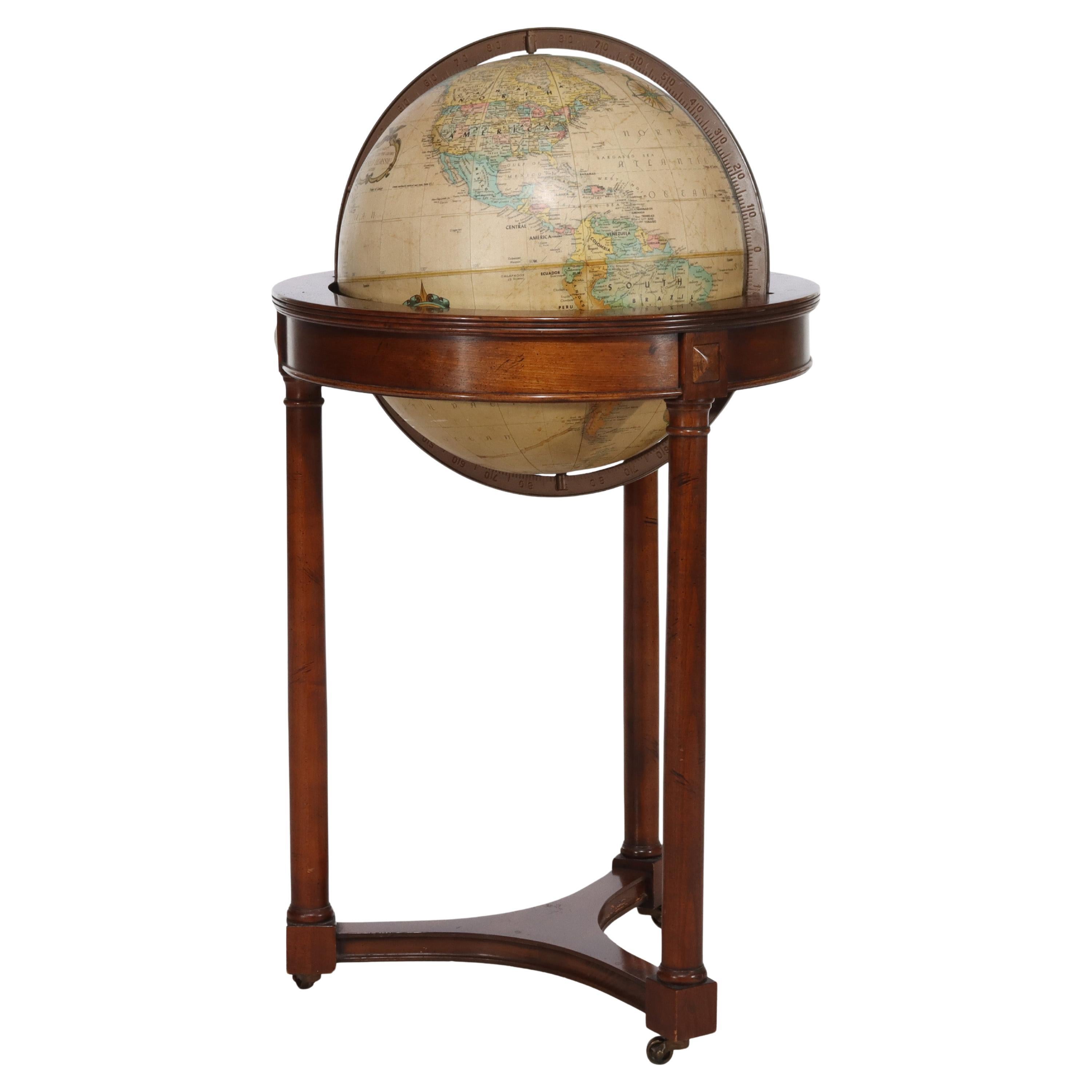 Vintage Replogle Classical Mahogany Floor World Globe Signed C1940