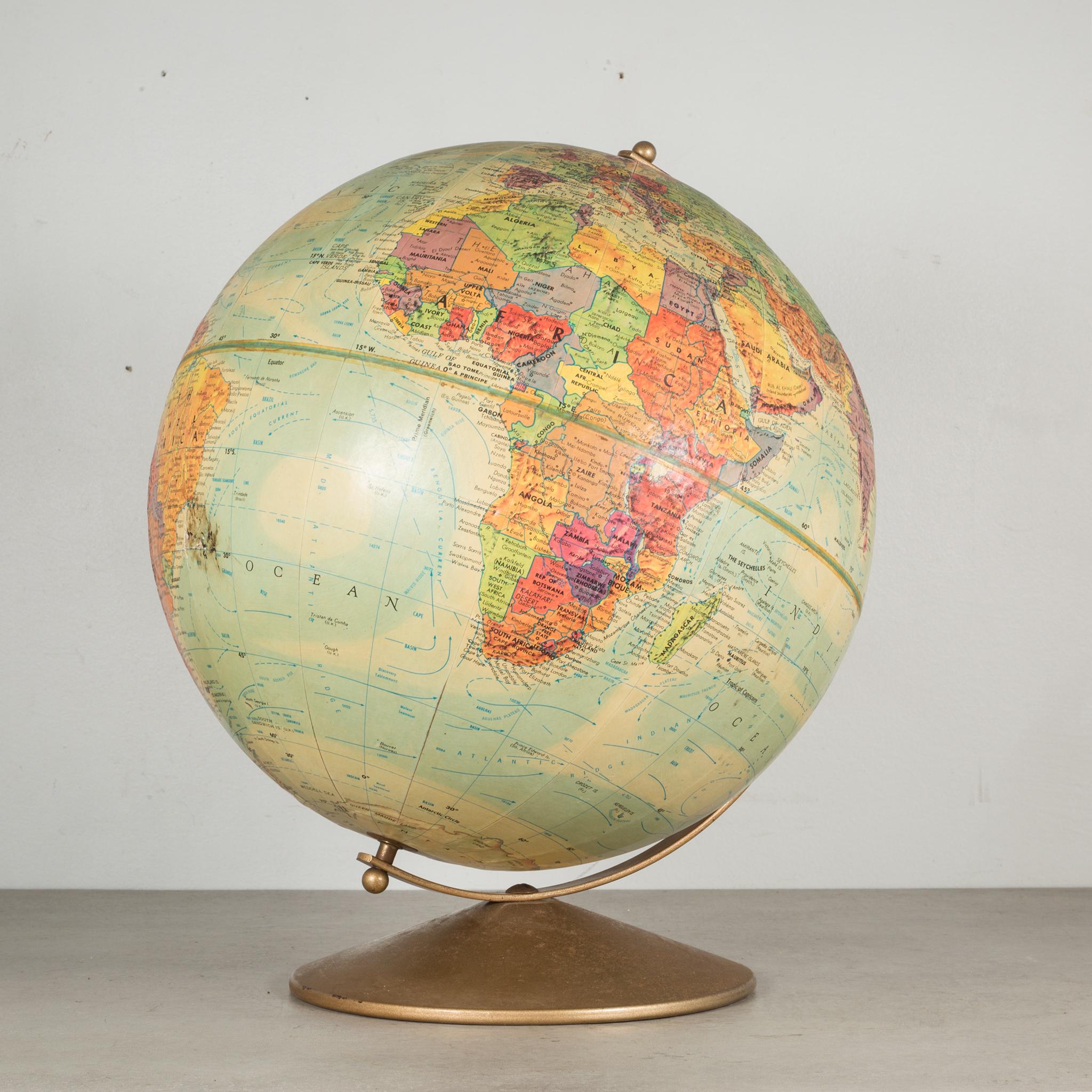 About

A vintage Replogle standard globe on a round metal base with brass plated bracket. This piece has retained its original color and finish.

Creator Replogle Globes, Chicago, IL
Date of manufacture circa 1970s.
Materials and techniques