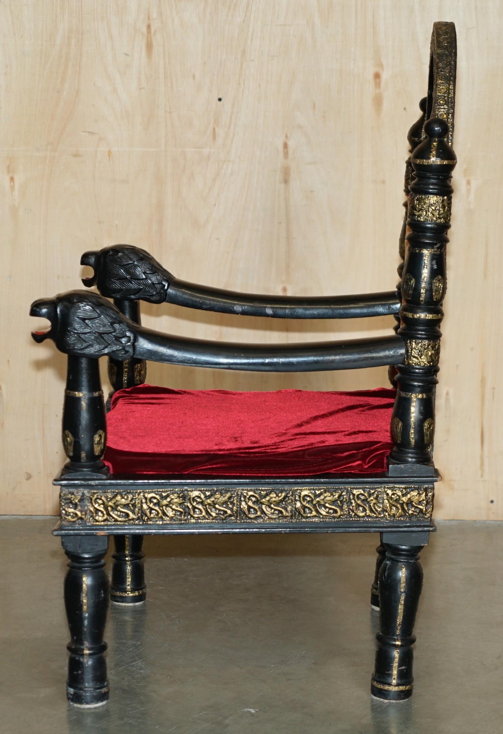 VINTAGE REPOUSE METAL INDIO CIRCA 1950's SILLÓN CON CABEZA DE PANTERA EBONIZADA en venta 11