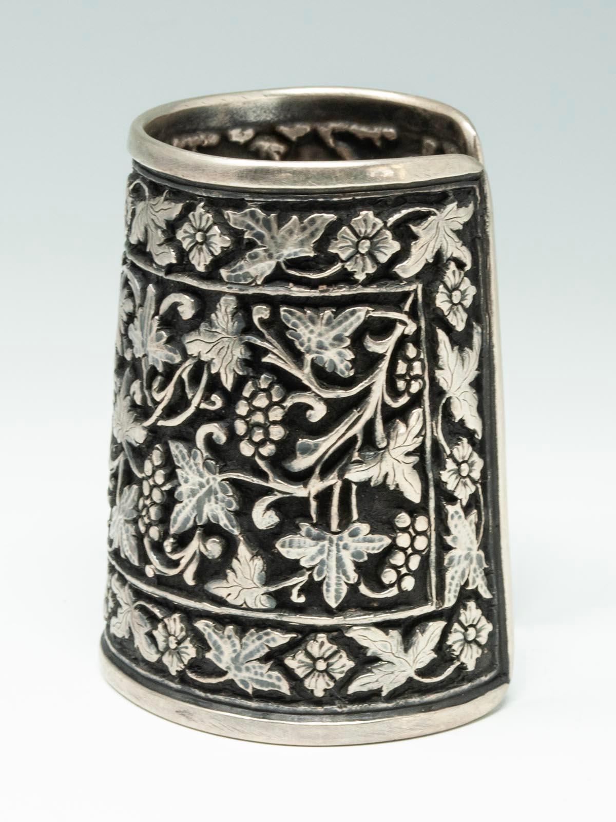 Artisan Vintage Repoussé Grape Cluster Cuff, India For Sale