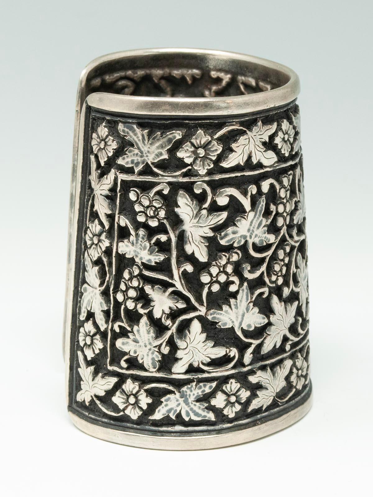 Women's or Men's Vintage Repoussé Grape Cluster Cuff, India For Sale