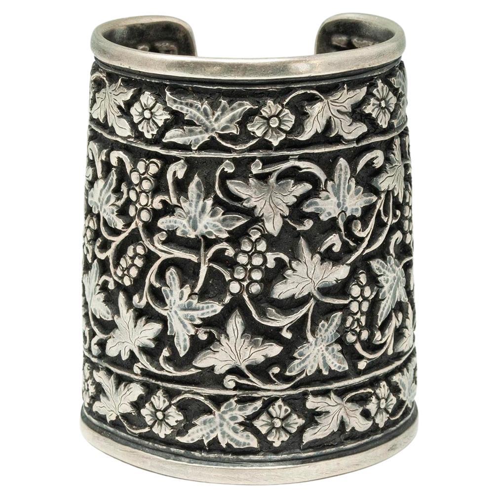 Vintage Repoussé Grape Cluster Cuff, India For Sale