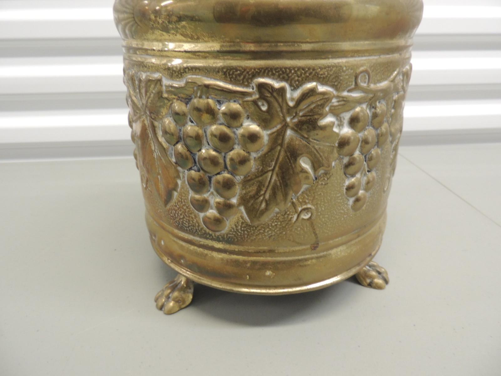 Hollywood Regency Vintage Repousse Round English Brass Planter