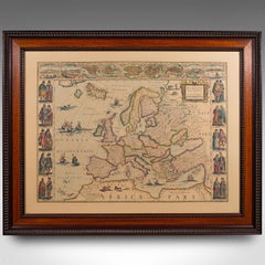 Vintage Reproduction 17th Century Map of Europe, American, Cartography, Blaeuw