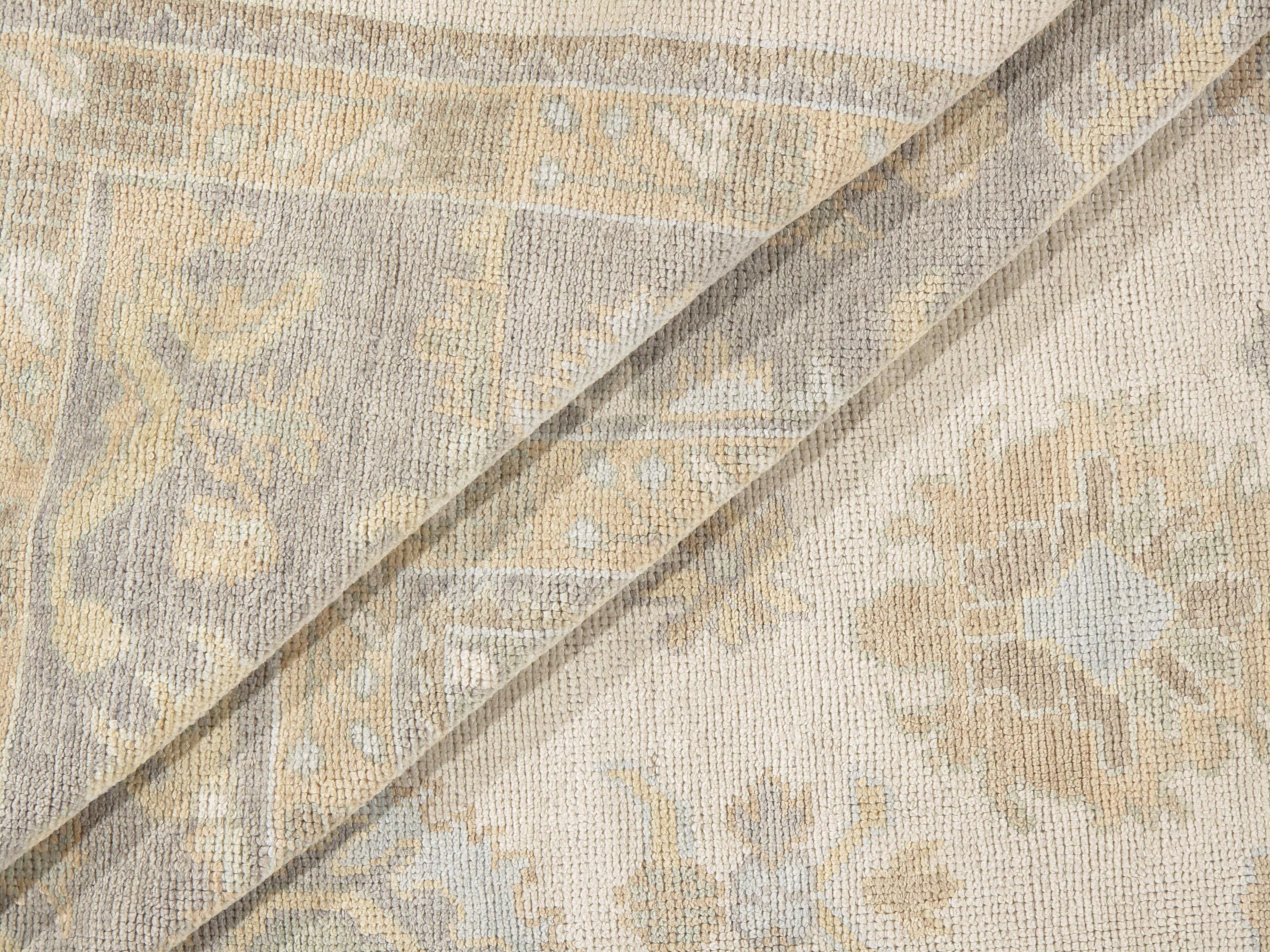 Hand-Woven Vintage Reproduction Blue Oushak Wool Rug 13' x 17' For Sale