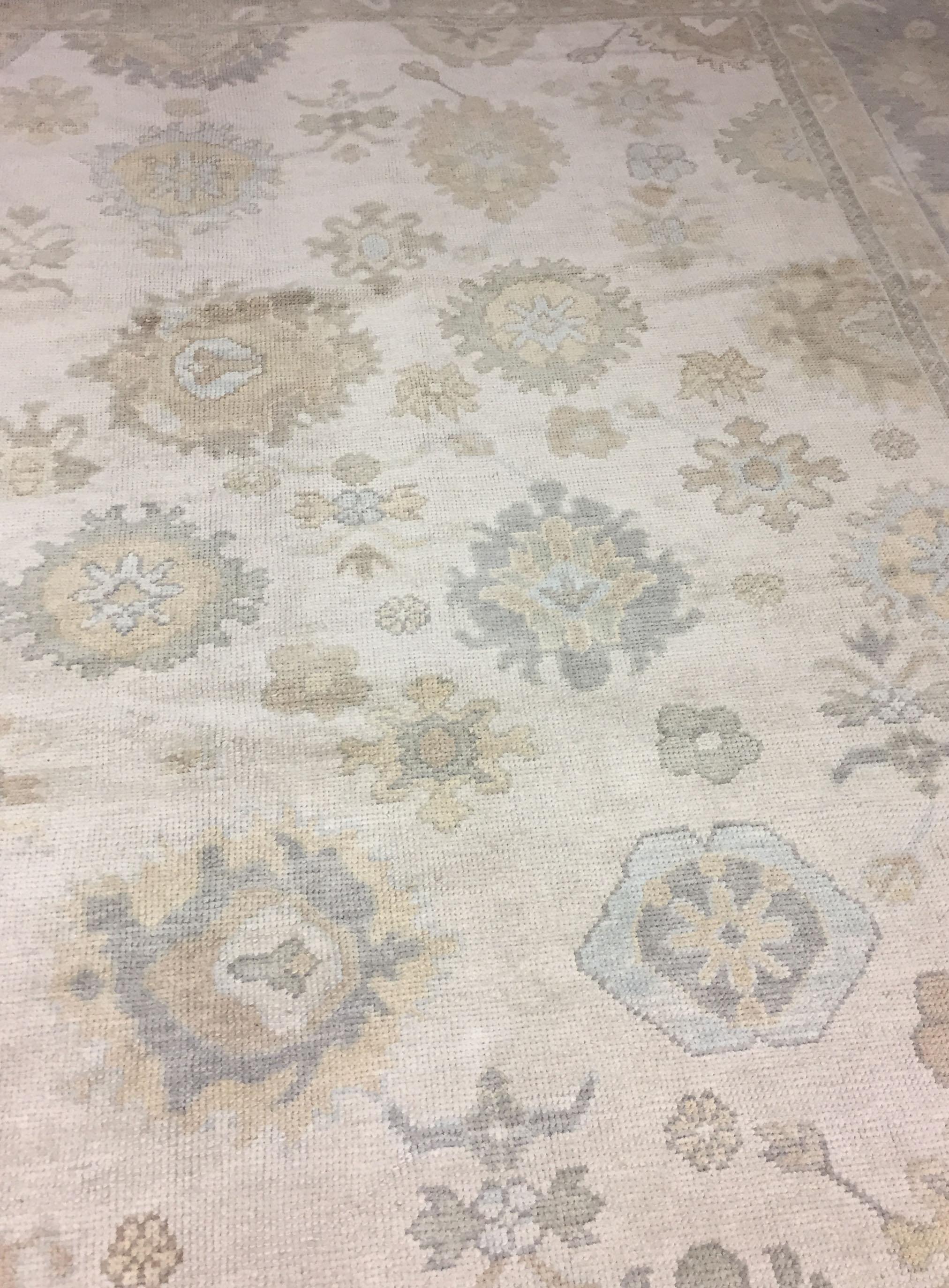 Vintage Reproduction Blue Oushak Wool Rug 13' x 17' In New Condition For Sale In New York, NY