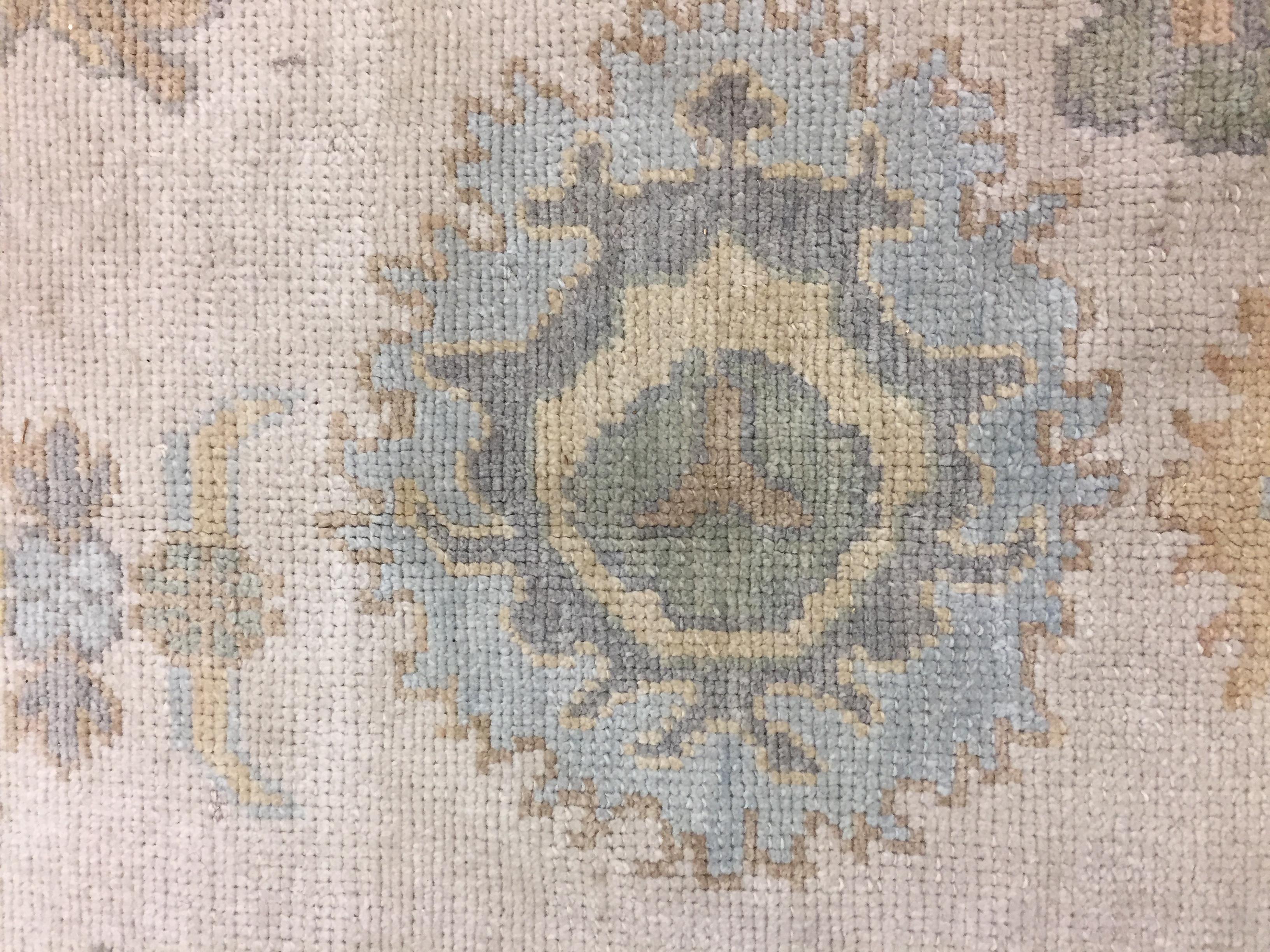 Vintage Reproduction Blue Oushak Wool Rug 13' x 17' For Sale 1