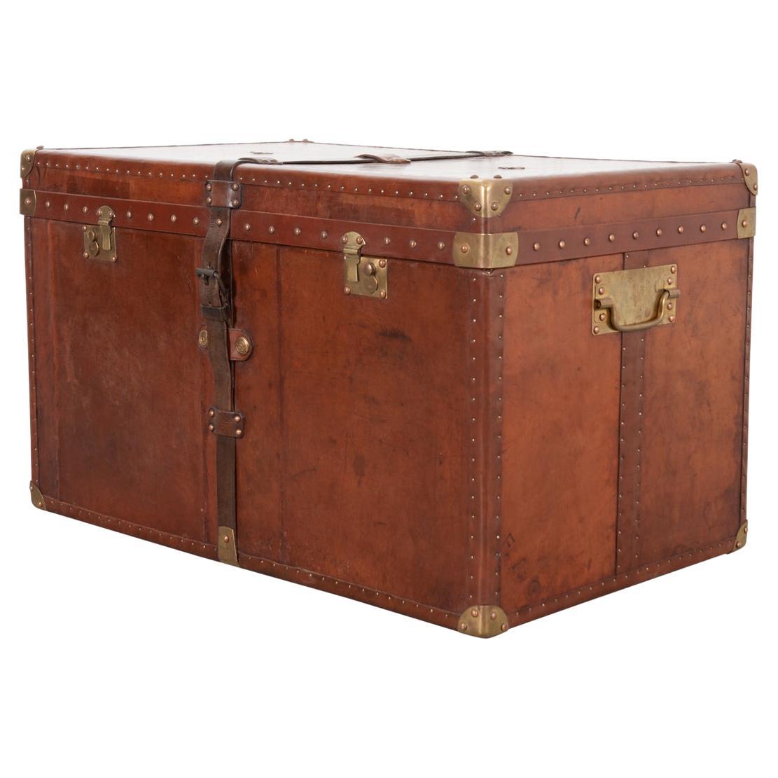 Vintage Brass and Bound Canvas Travel Steamer Trunk For Sale at 1stDibs