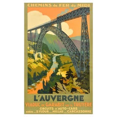Riproduzione d'epoca della litografia d'archivio Chemins De Fer Du Midi L'Auvergne
