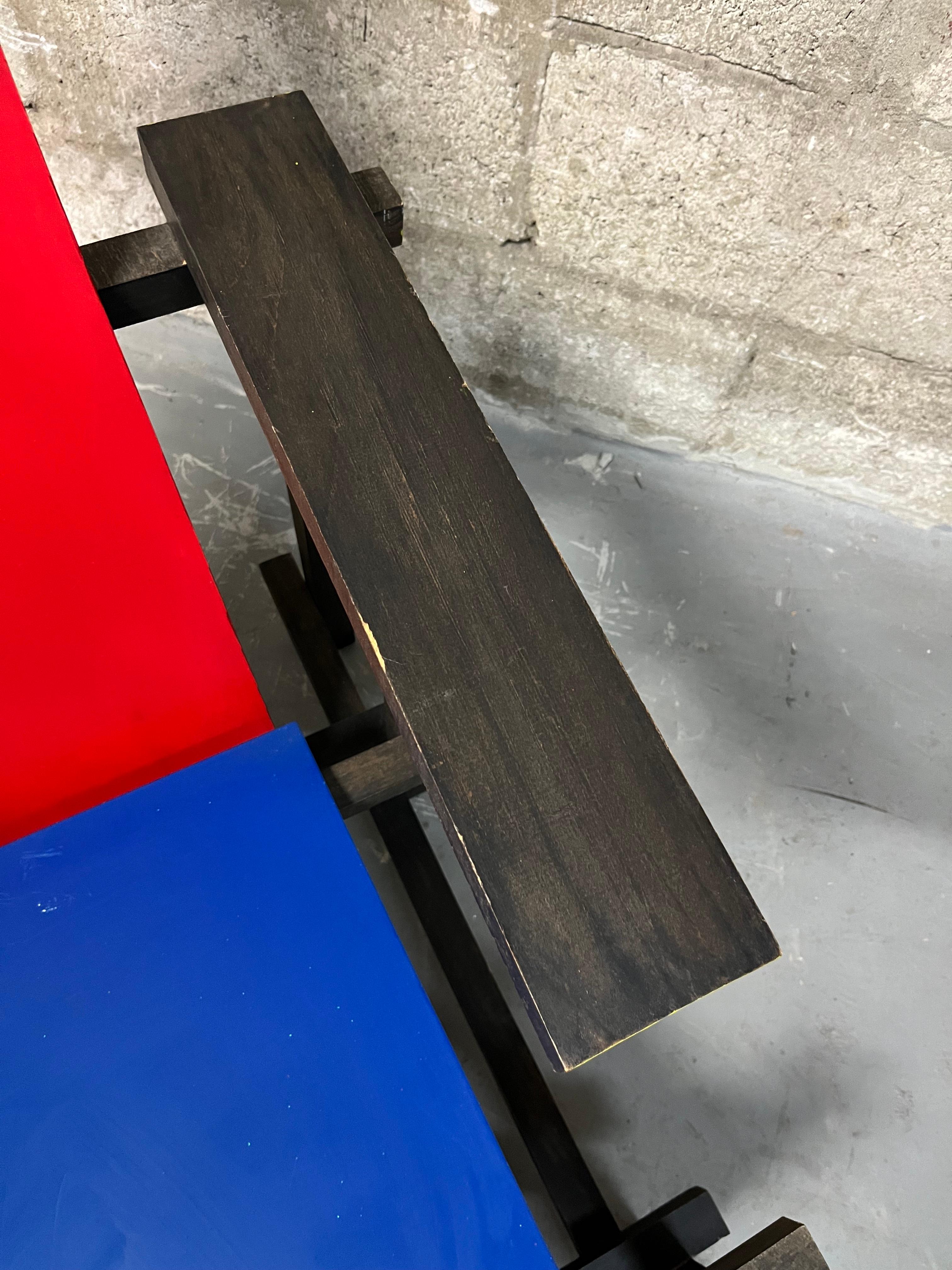 Vintage Reproduction of Gerrit Rietveld's Red and Blue Chair. Circa 1960s For Sale 8