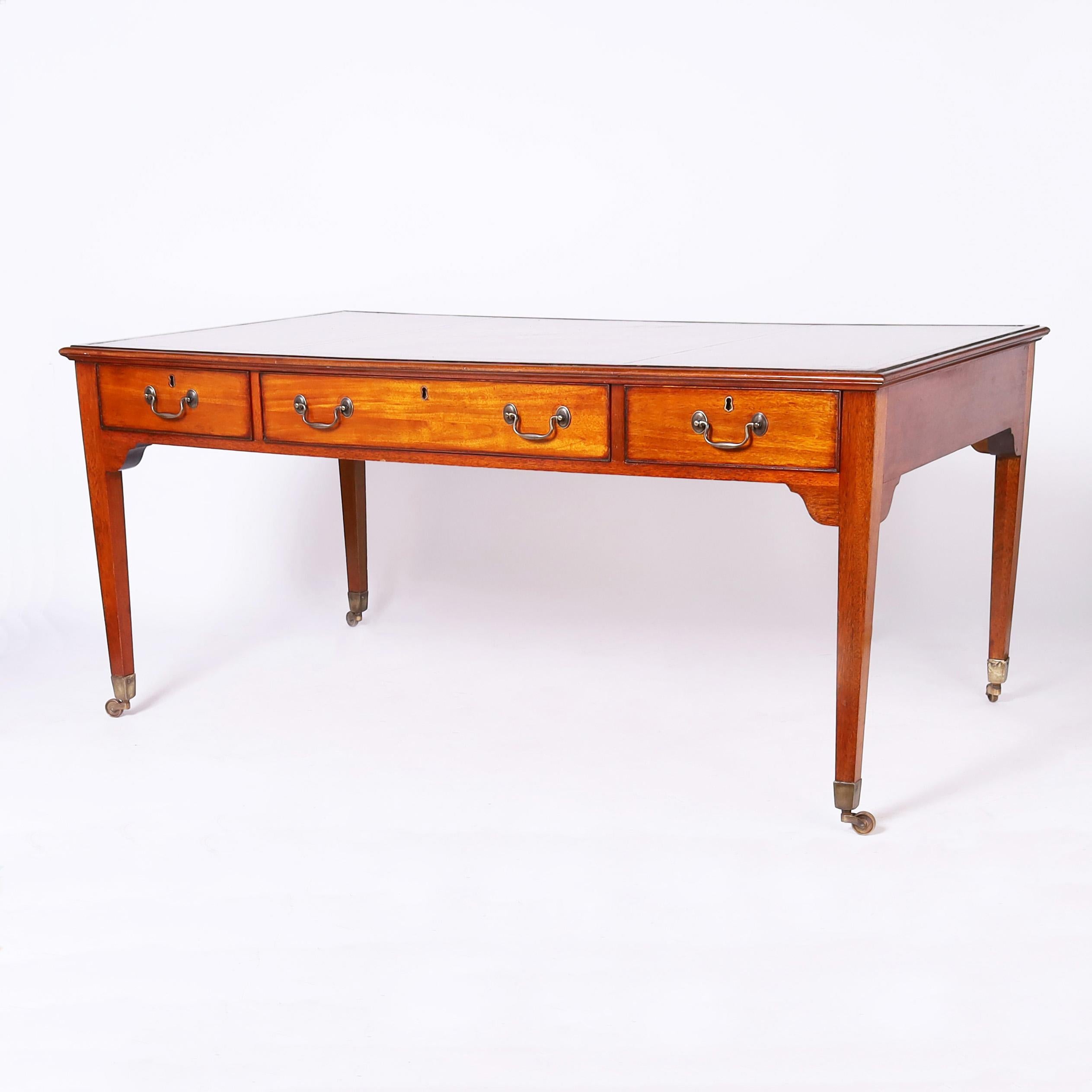 George III Vintage Reproduction of Sir Winston Churchill's Leather Top Partners Desk