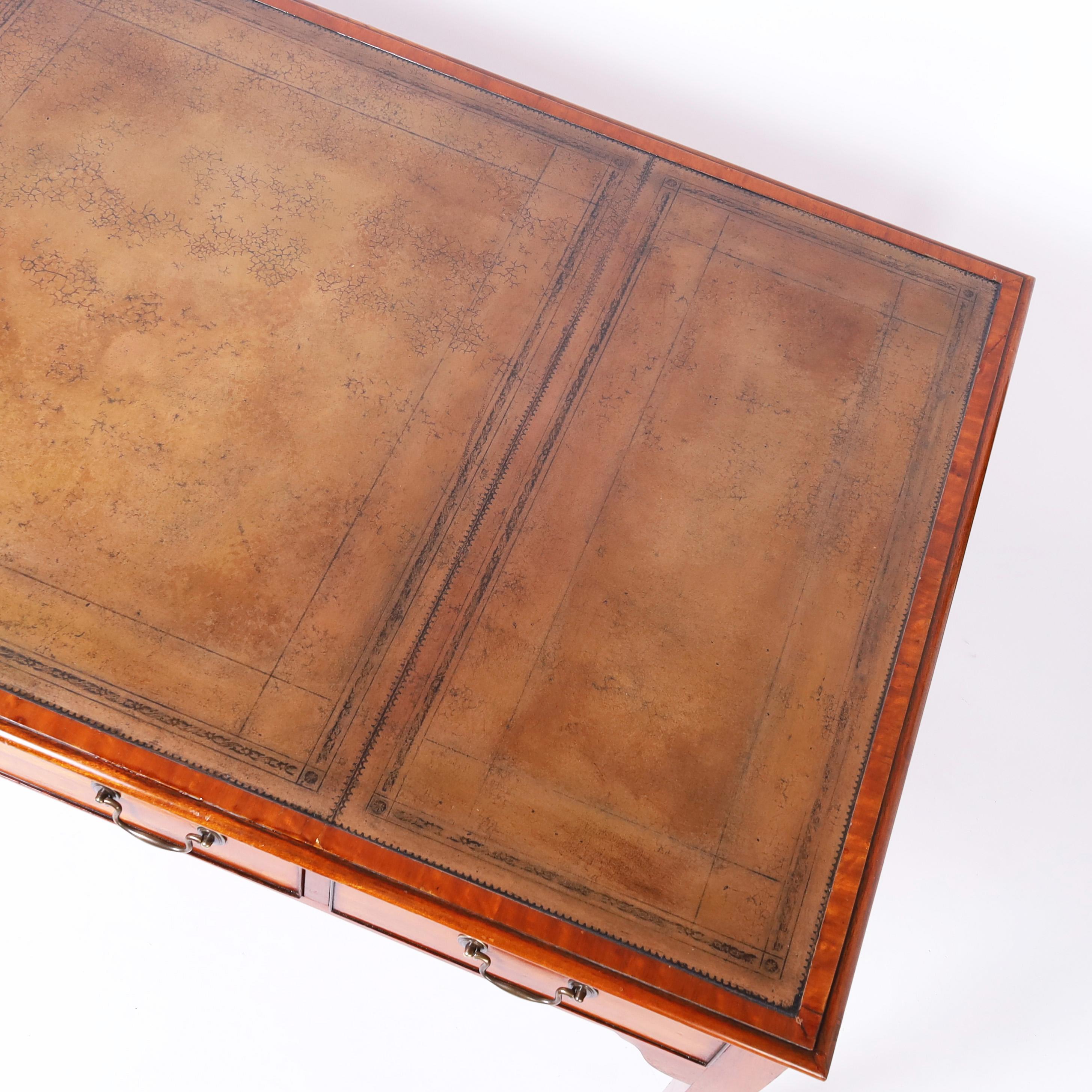 English Vintage Reproduction of Sir Winston Churchill's Leather Top Partners Desk For Sale