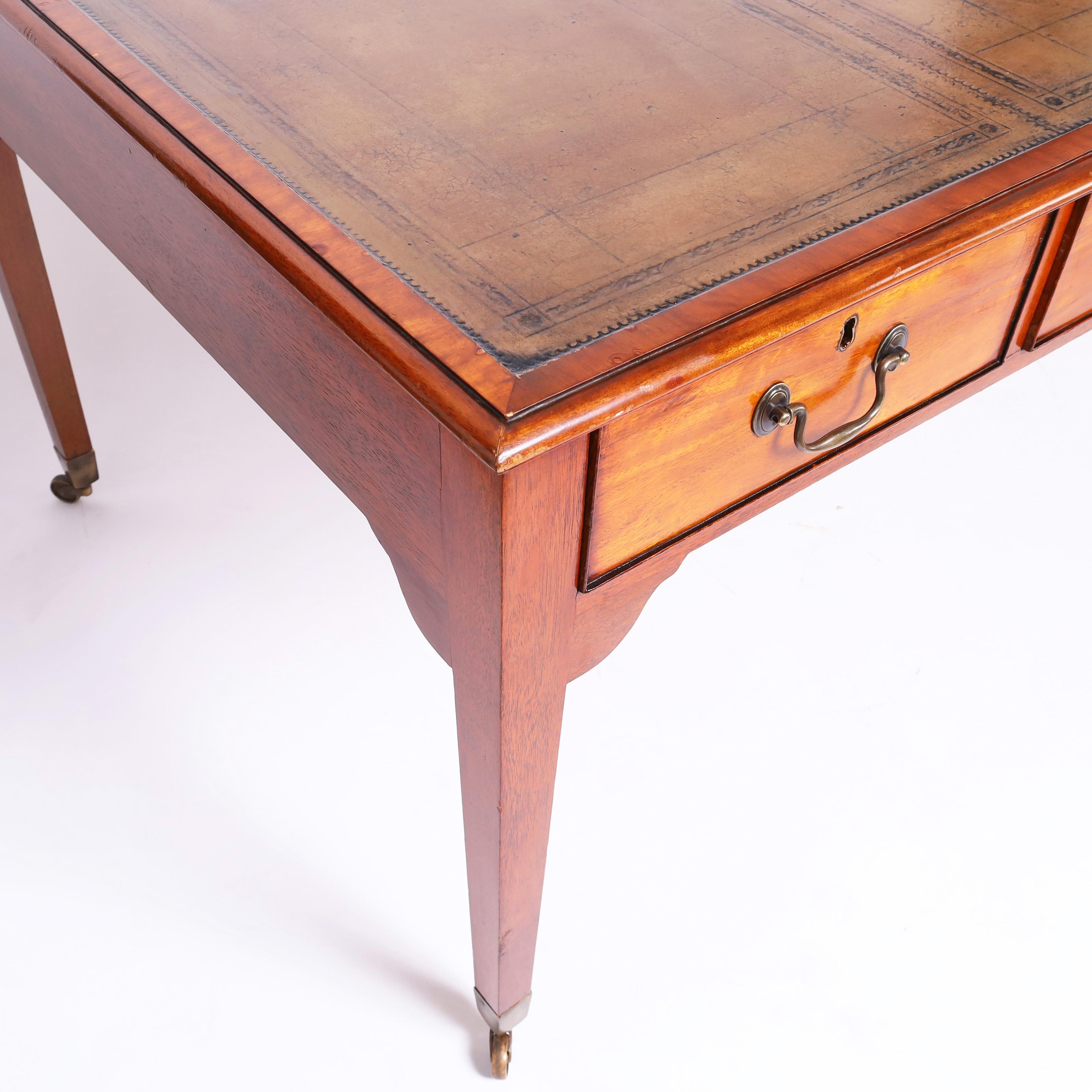 20th Century Vintage Reproduction of Sir Winston Churchill's Leather Top Partners Desk For Sale