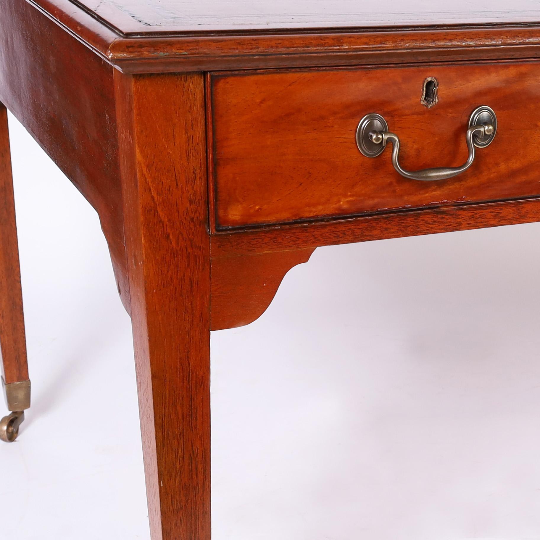 Brass Vintage Reproduction of Sir Winston Churchill's Leather Top Partners Desk For Sale