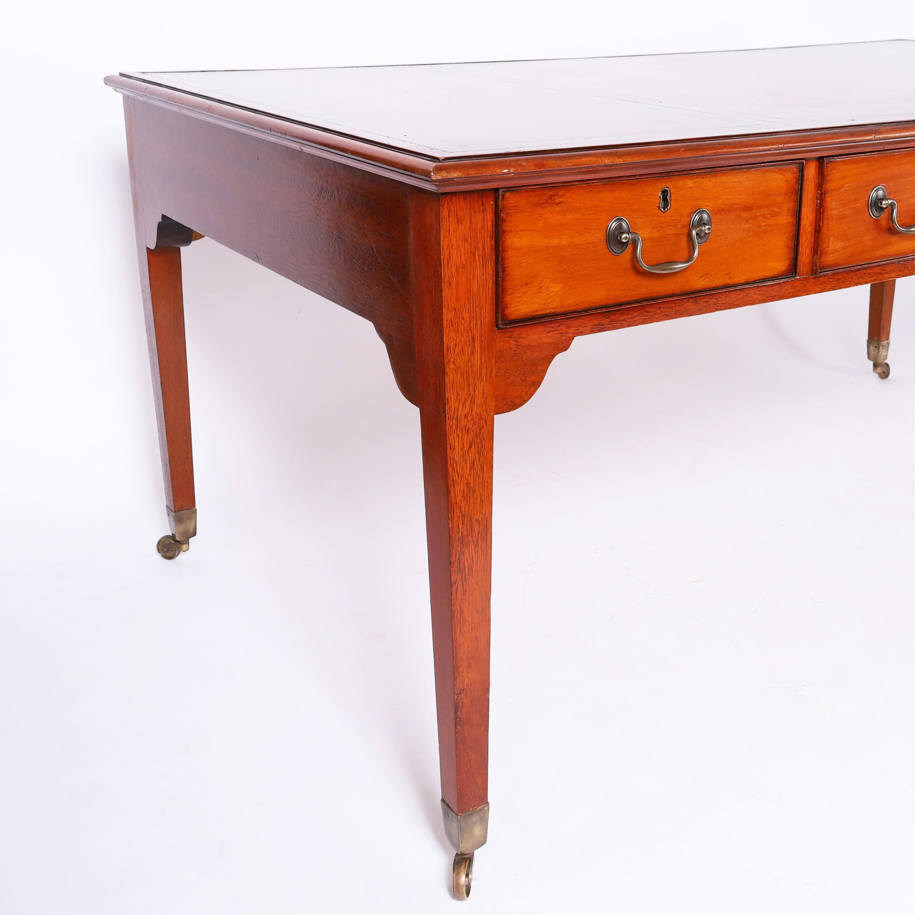 Vintage Reproduction of Sir Winston Churchill's Leather Top Partners Desk For Sale 1