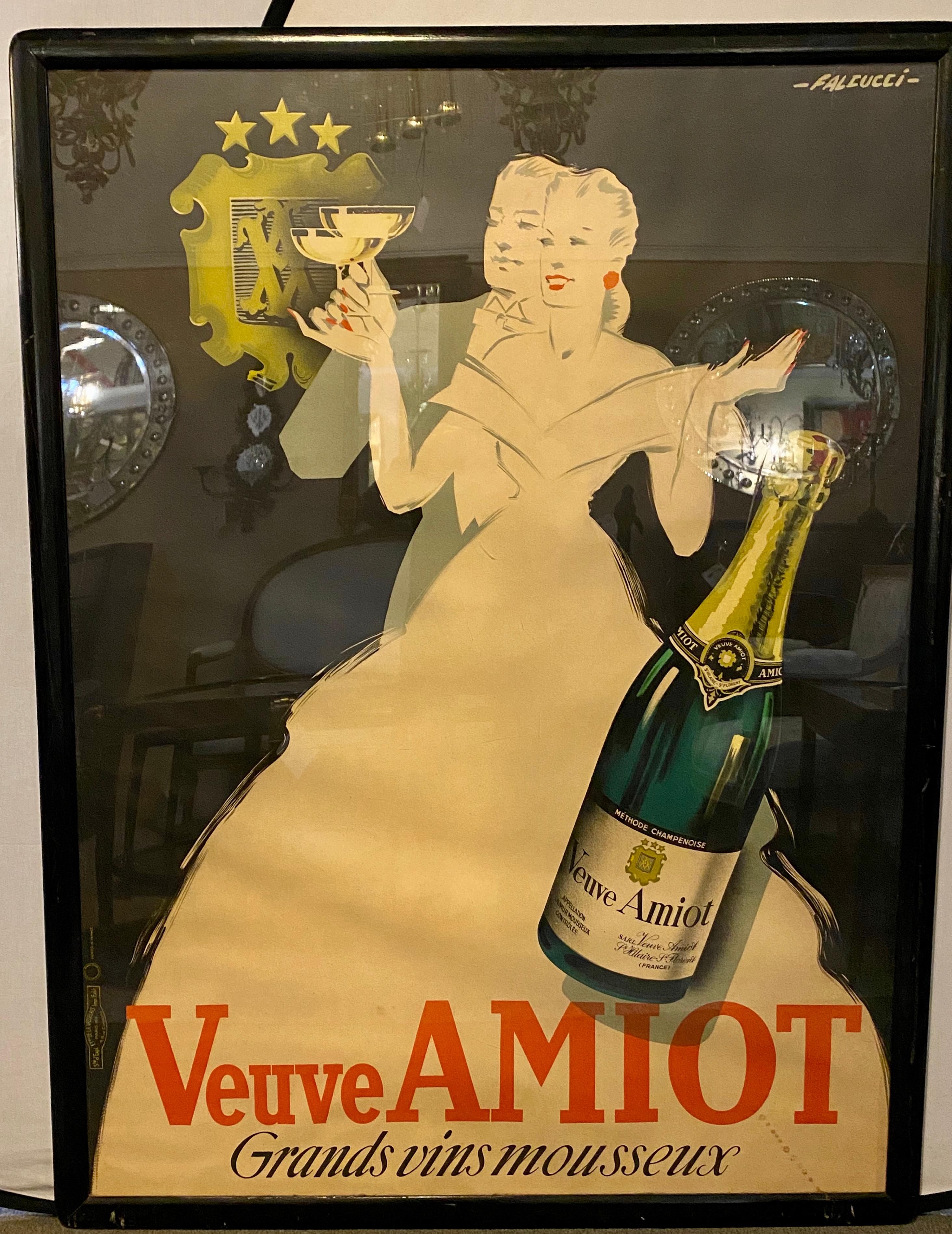 Vintage reproduction poster “Veuve Amiot Grands Vins Mousseux” printed in France framed under Plexiglas.
