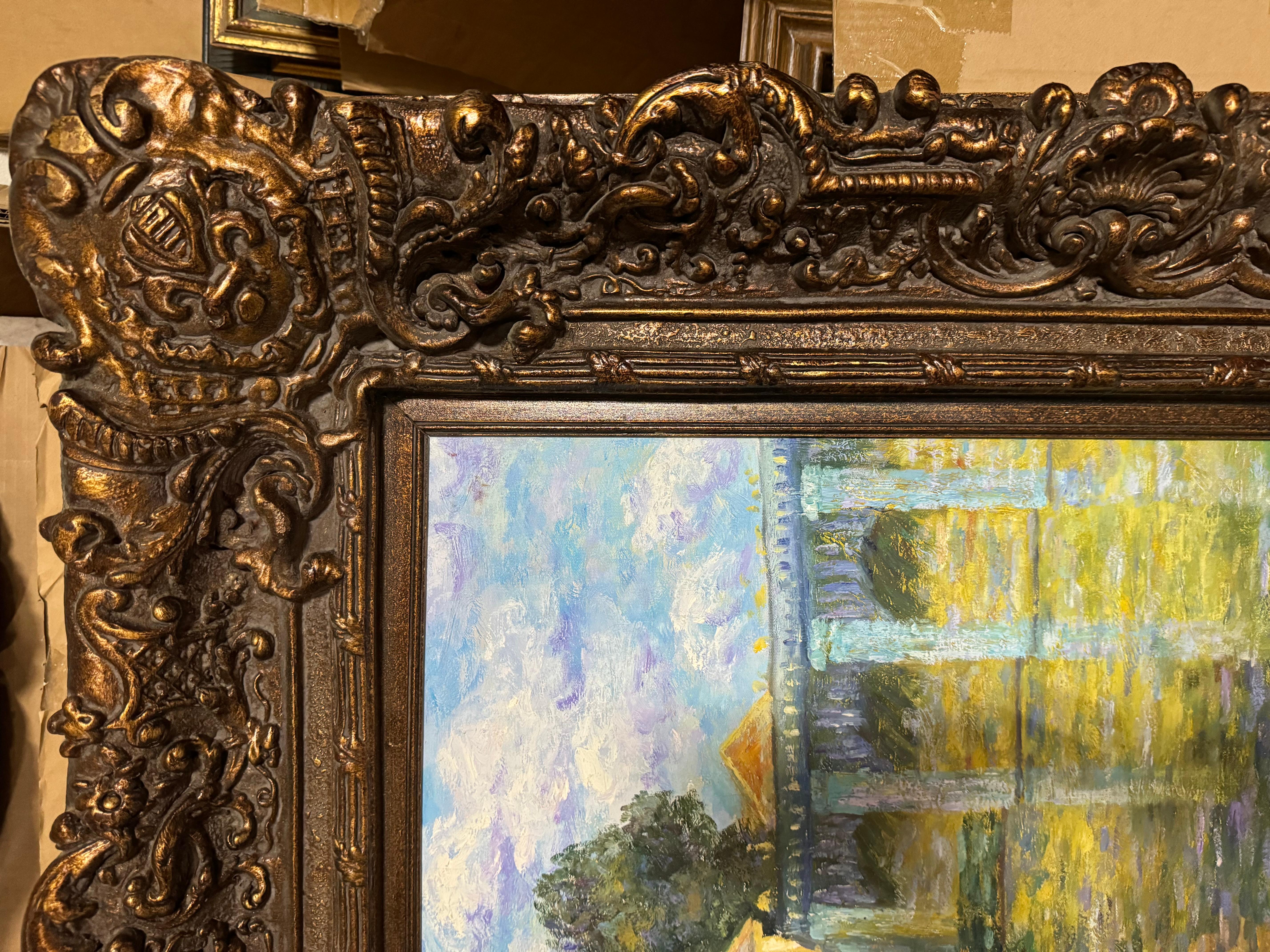 This vintage extra large hand painted reproduction of Claude Monet painting the Bridge at Argenteuil , signed by the artist as shown in the photo.  the artist did a great job capturing the essence of the original painting of the natural landscape