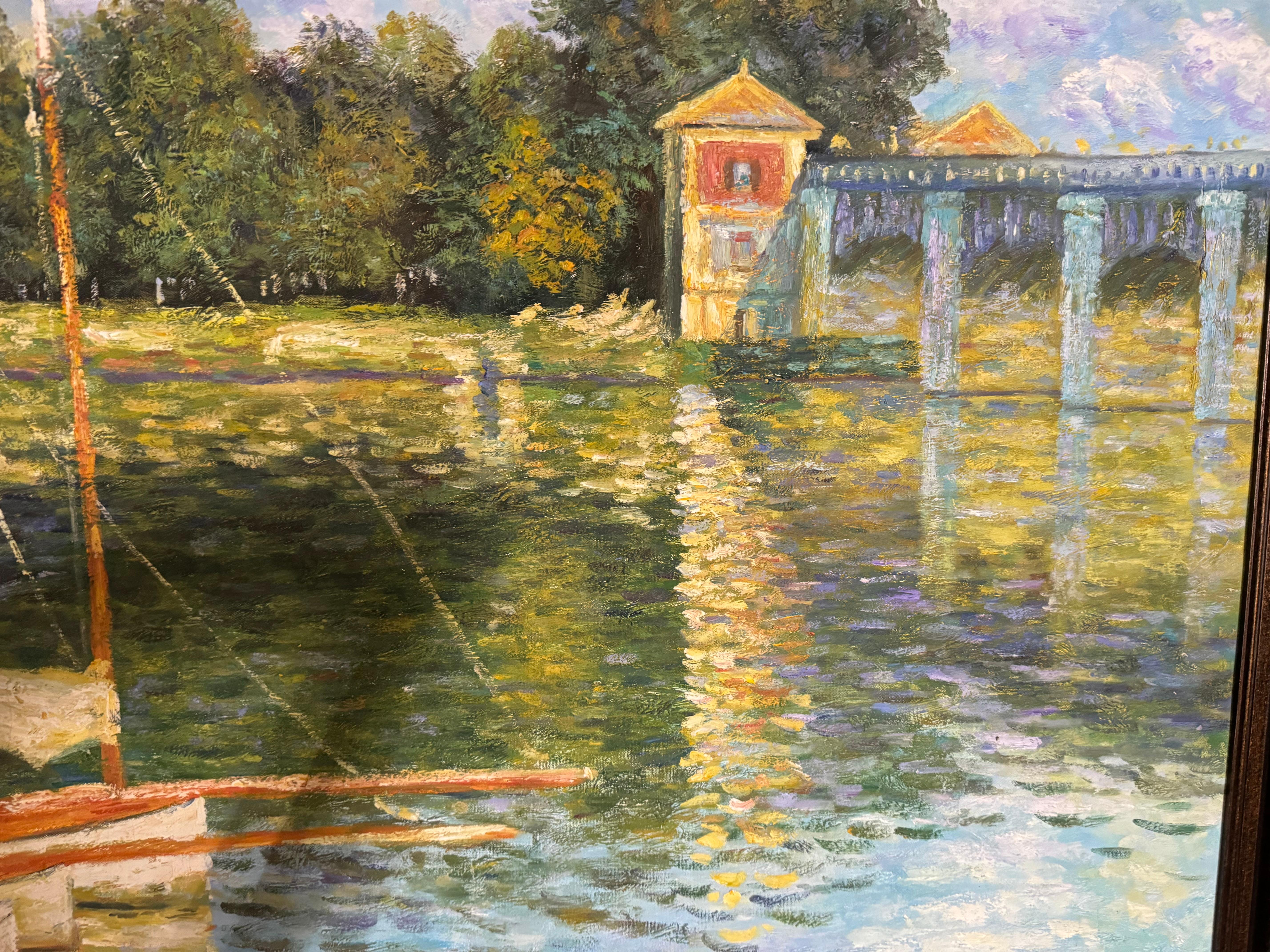 Hand-Painted Vintage The Bridge at Argenteuil  by Claude Monet signed by artist