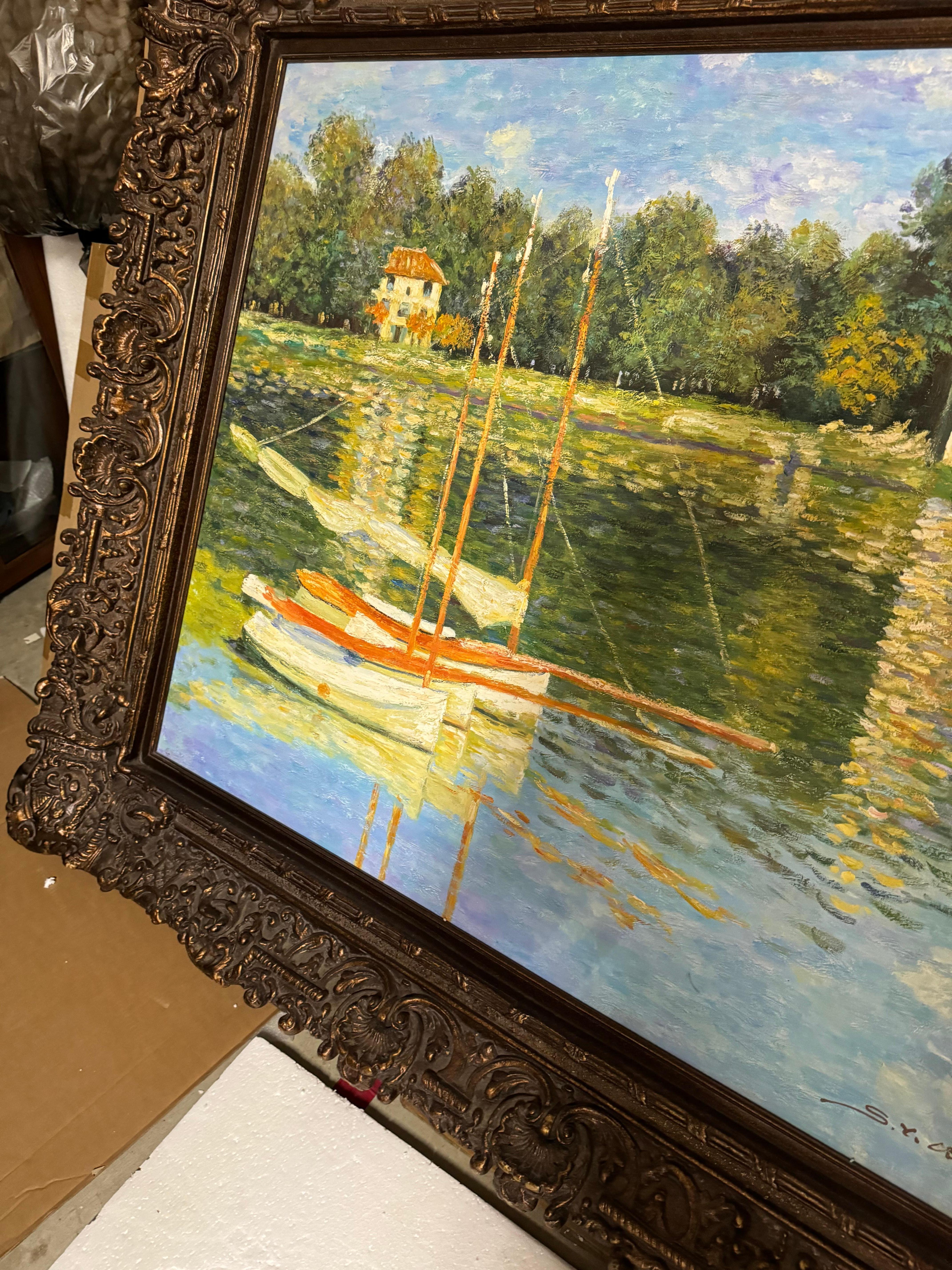 Acrylic Vintage The Bridge at Argenteuil  by Claude Monet signed by artist