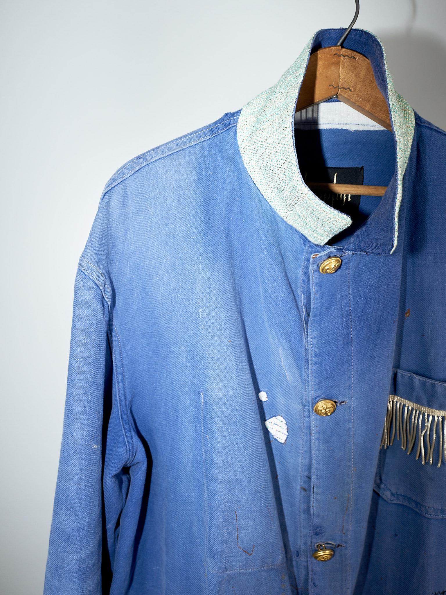 Tweed Pocket Light Blue Jacket Cotton French Work Wear Distressed Lurex Tweed 6