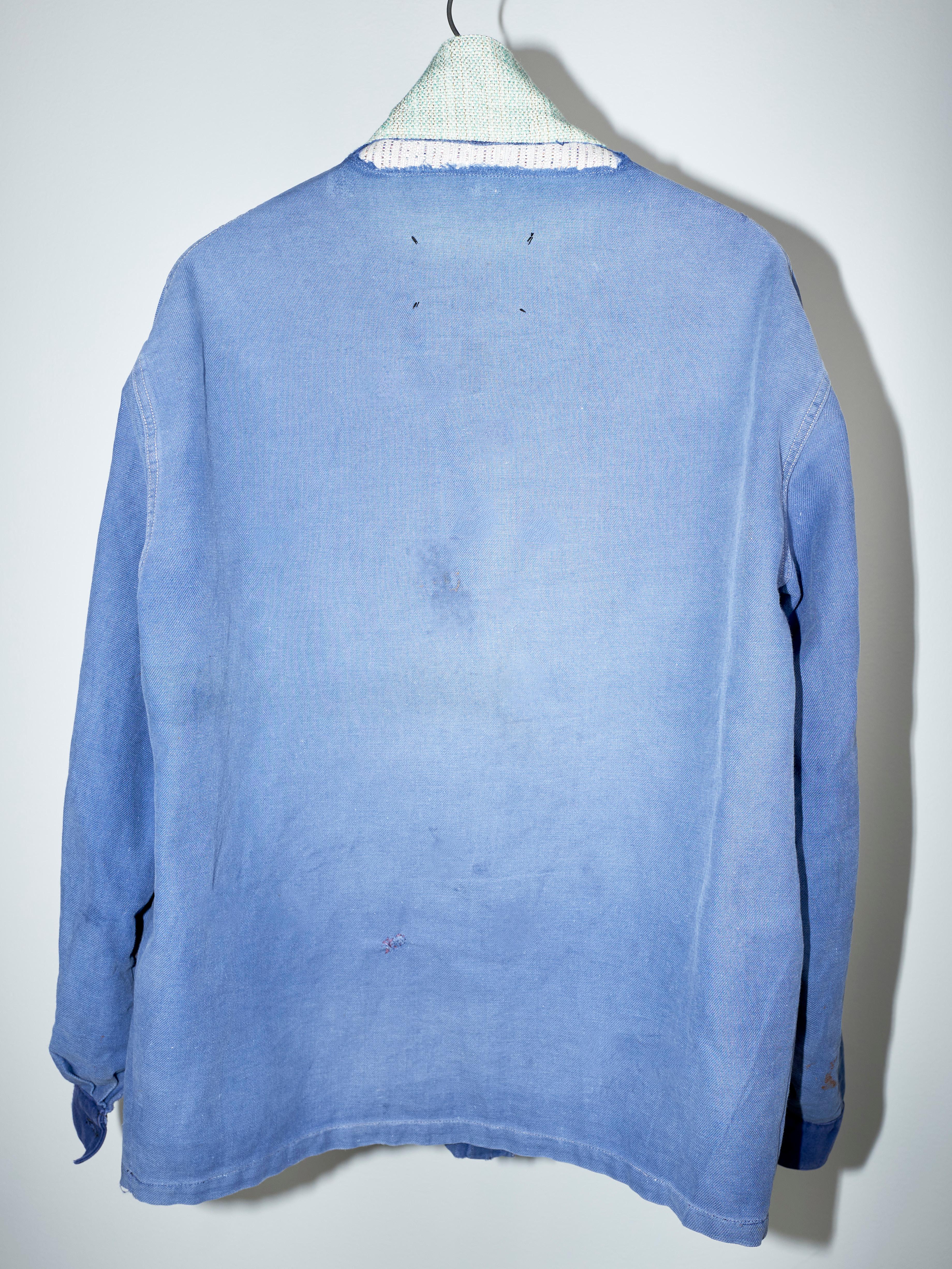 Tweed Pocket Light Blue Jacket Cotton French Work Wear Distressed Lurex Tweed 7