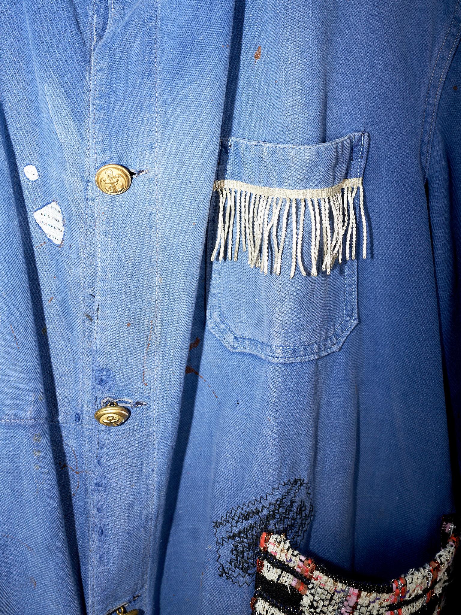 Tweed Pocket Light Blue Jacket Cotton French Work Wear Distressed Lurex Tweed 1