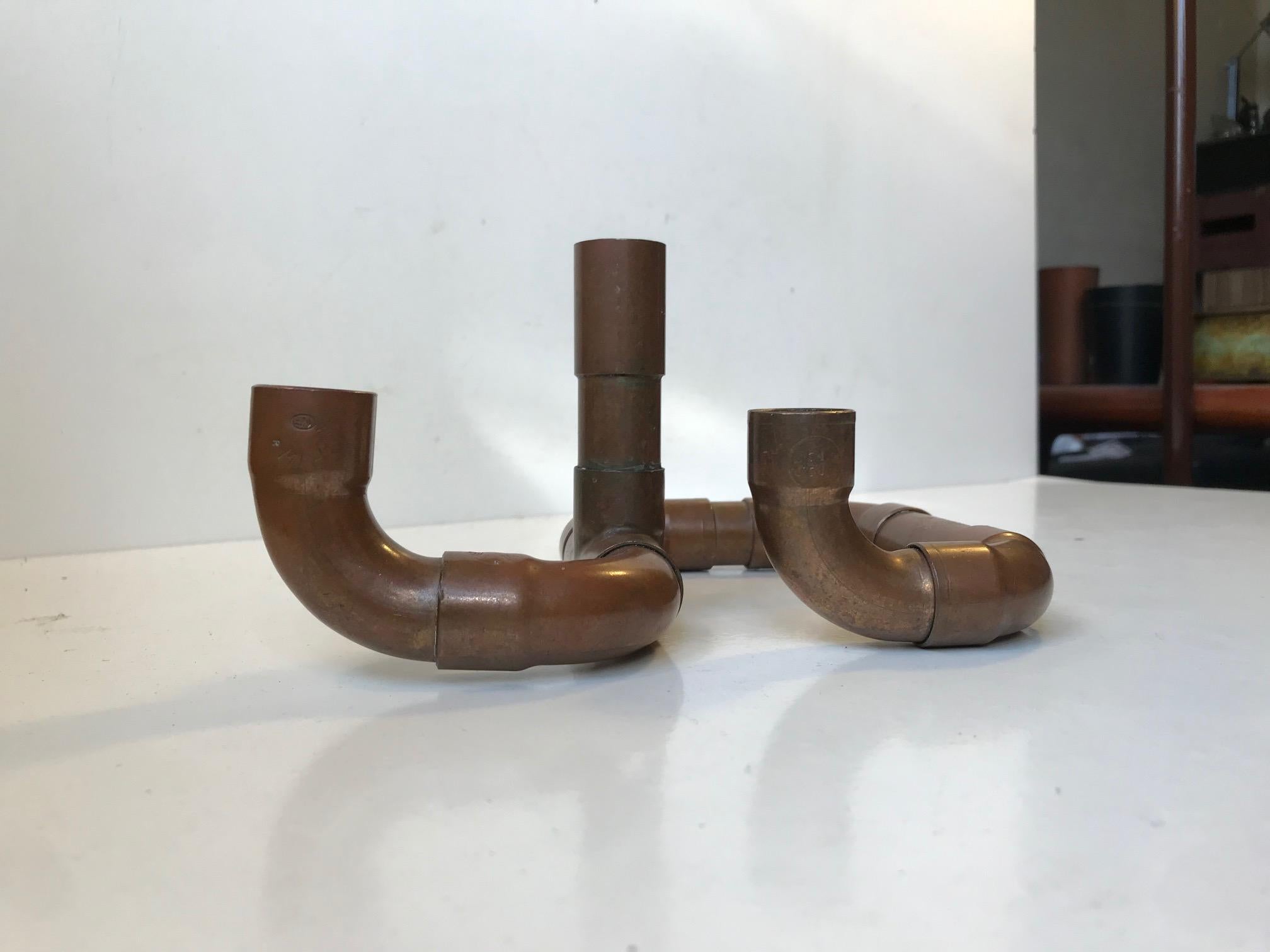 Vintage Repurposed Industrial Copper Pipe Candleholder, Scandinavia, 1970s In Good Condition For Sale In Esbjerg, DK